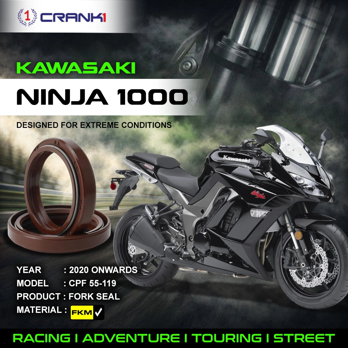 Fork Oil Seals Pair For Kawasaki Ninja 1000 (2020 Onwards) - CPF55-119
