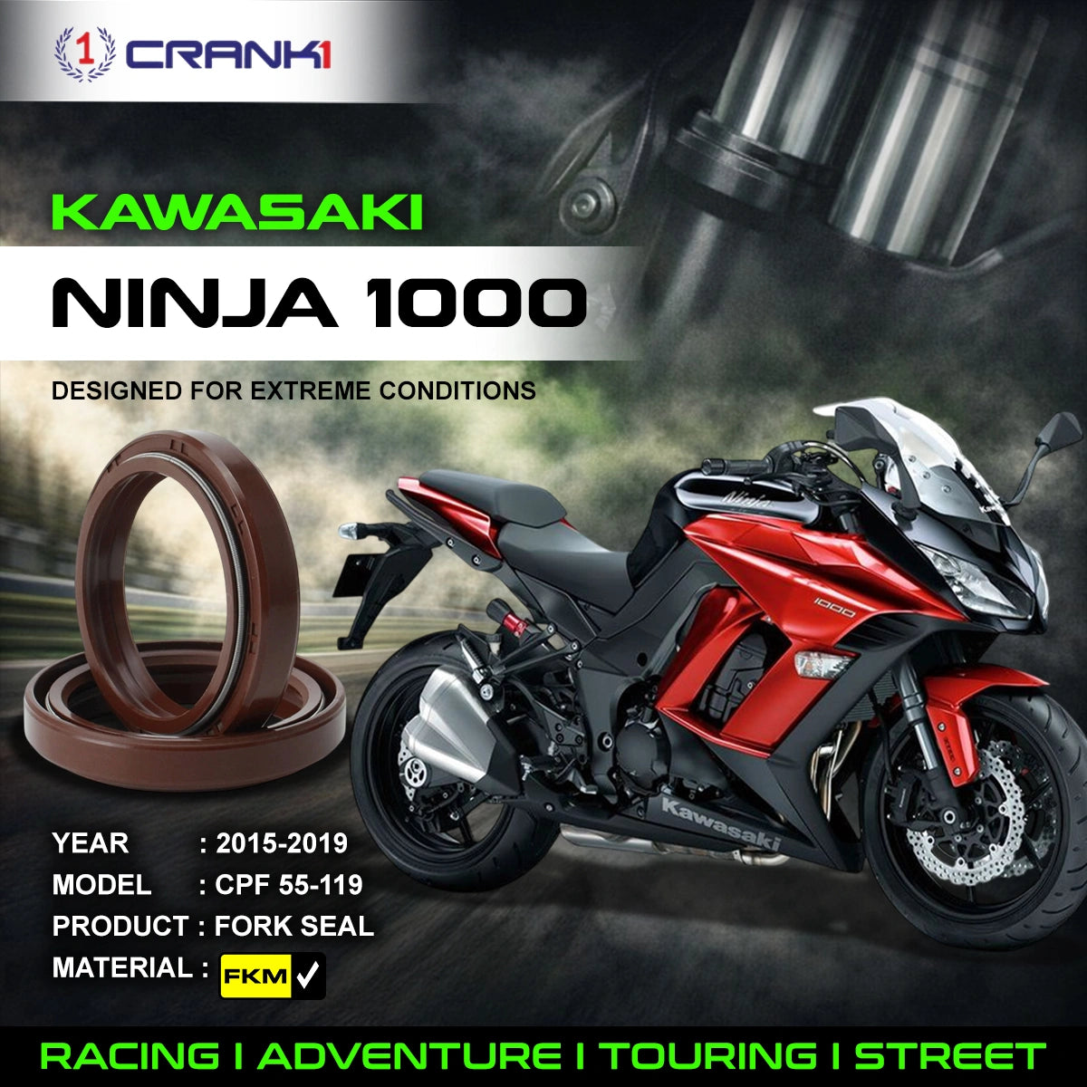 Fork Oil Seals Pair For Kawasaki Ninja 1000 (2015-2019) - CPF55-119