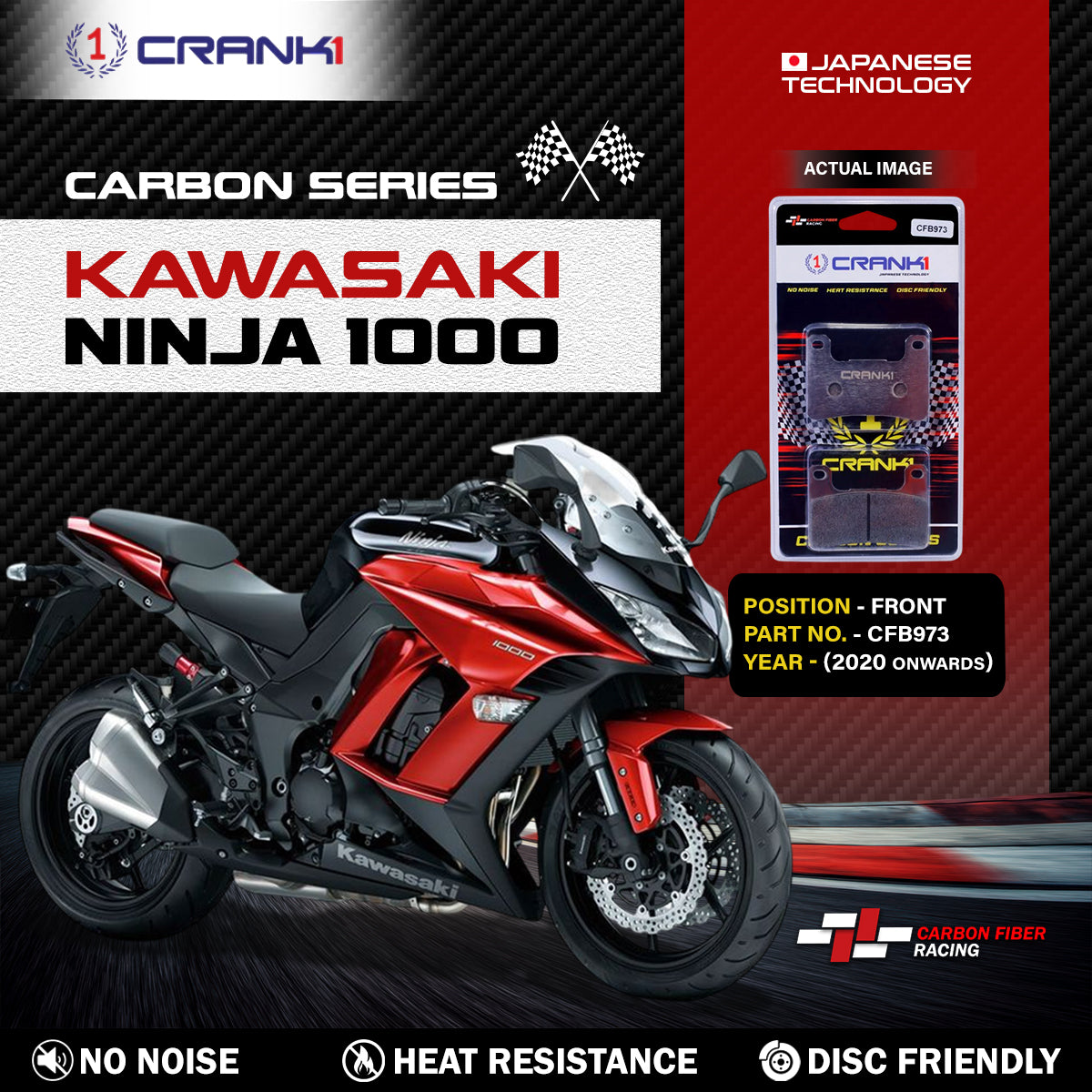 Carbon Brake Pads For Kawasaki Ninja 1000 (2020 Onwards) - Front - CFB973 - 2 Sets