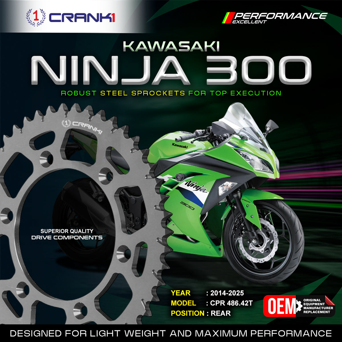 Sprocket For Kawasaki Ninja 300 (2014-2025) - Rear - CPR486.42T