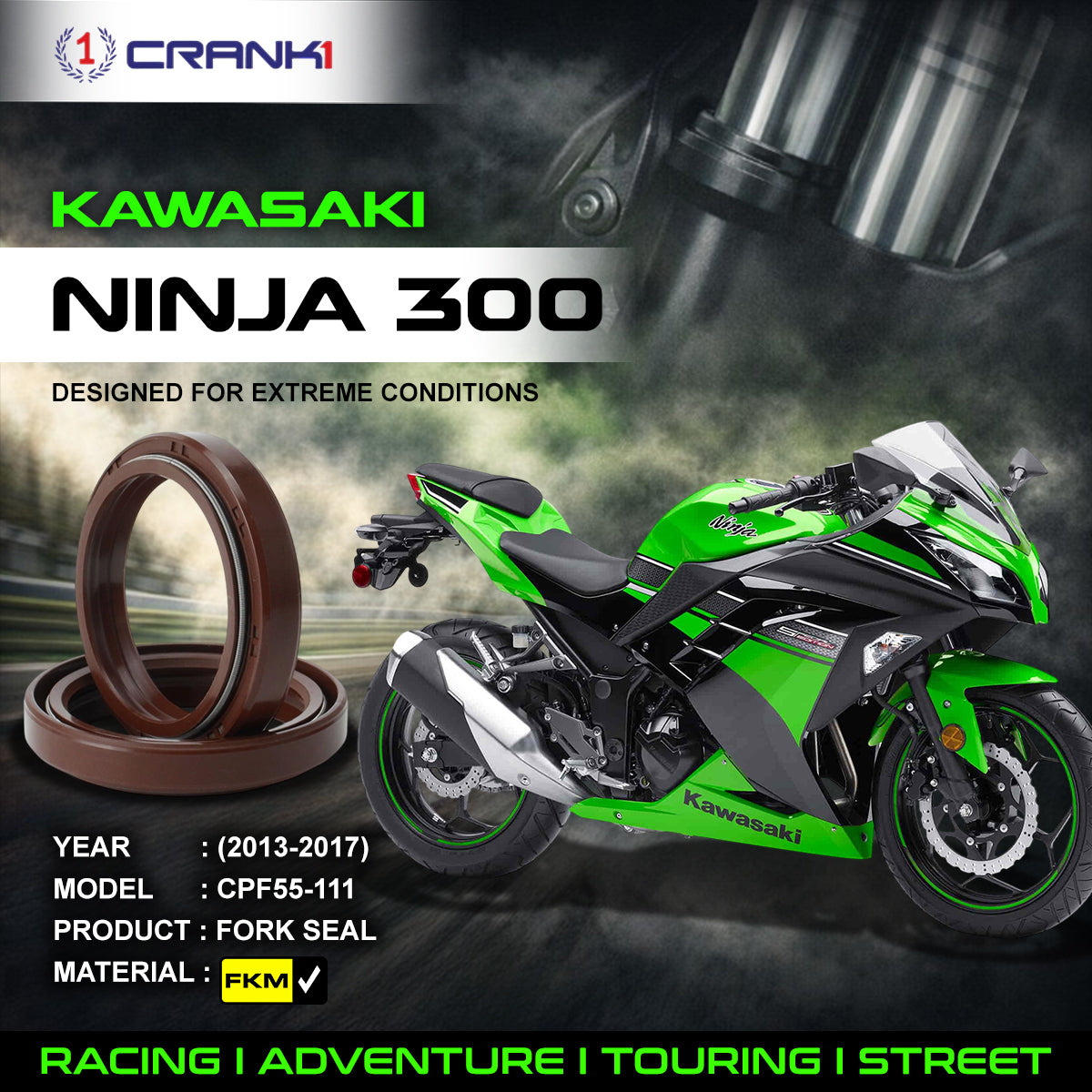 Fork Oil Seals Pair For Kawasaki Ninja 300 (2013-2017) - CPF55-111
