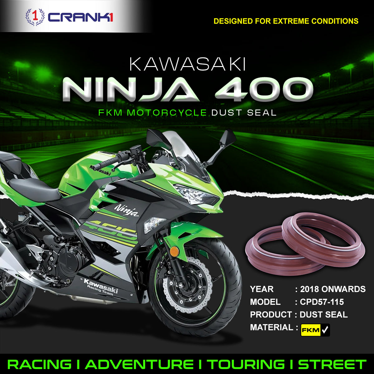 Fork Dust Seals Pair For Kawasaki Ninja 400 (2018 Onwards) - CPD57-115