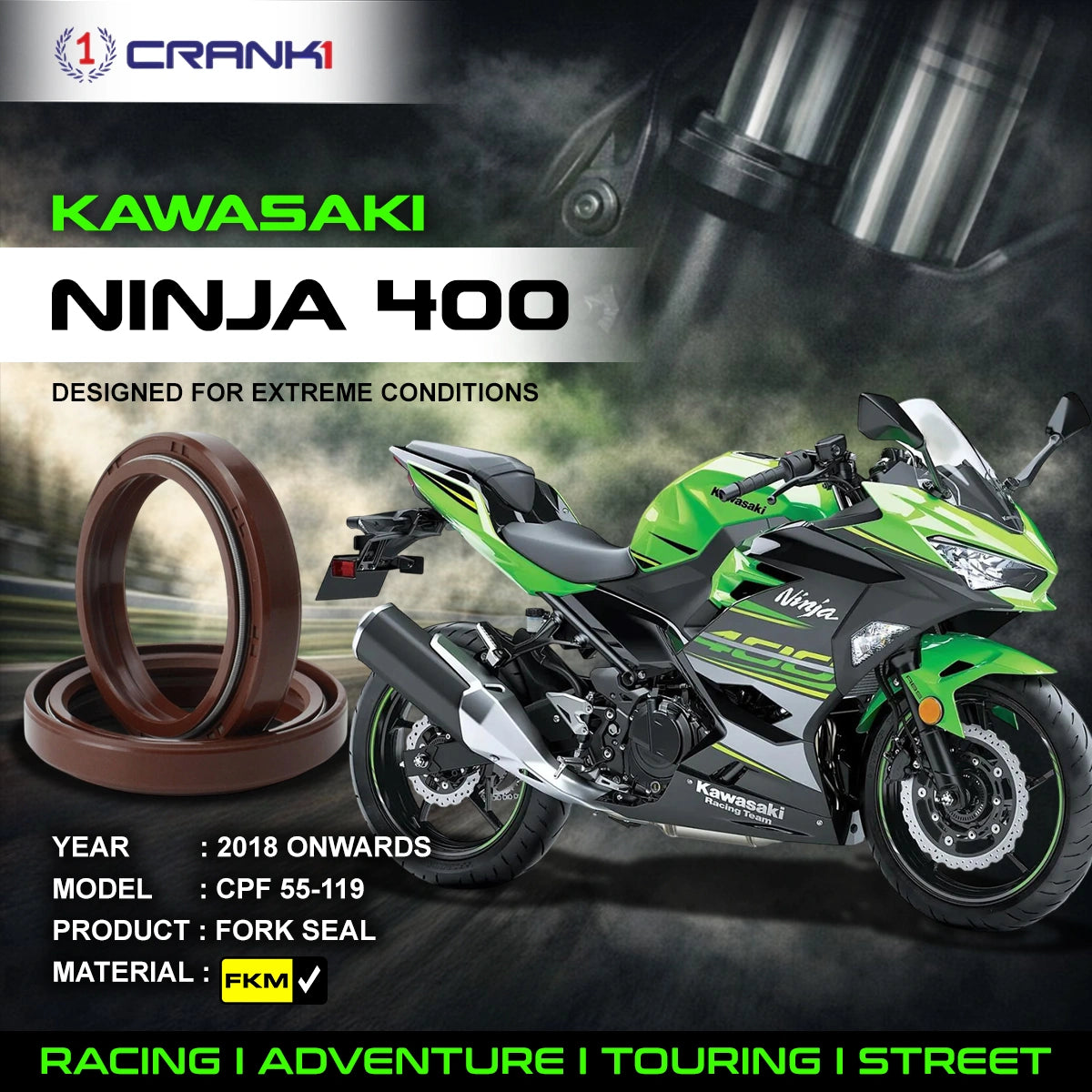 Fork Oil Seals Pair For Kawasaki Ninja 400 (2018 Onwards) - CPF55-119