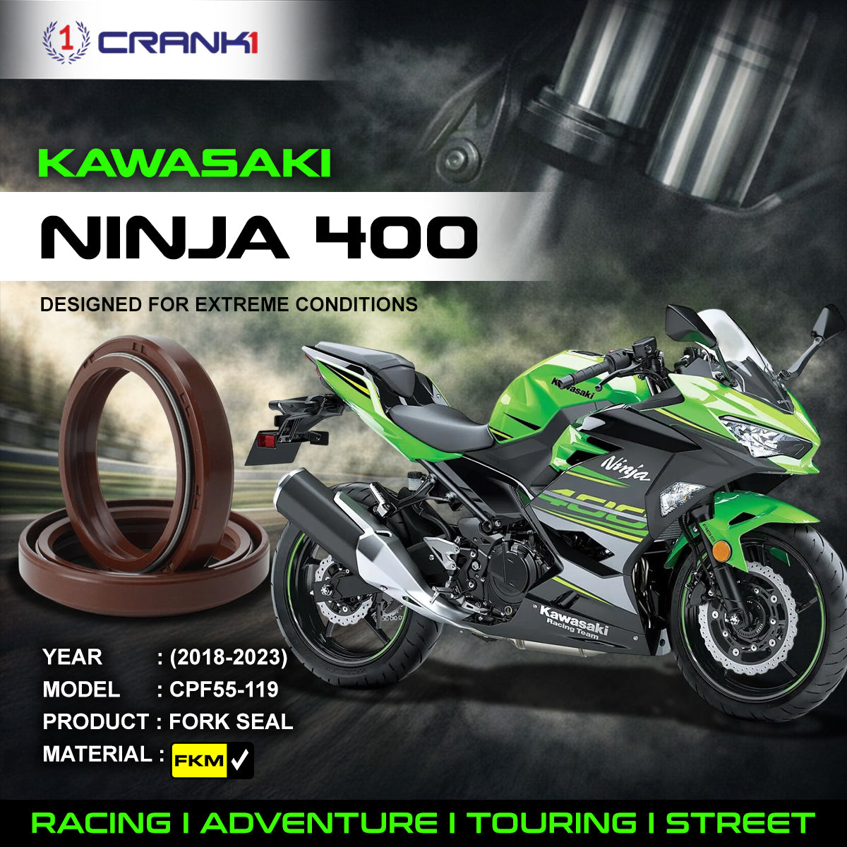 Fork Oil Seals Pair For Kawasaki Ninja 400 (2018-2023) - CPF55-119