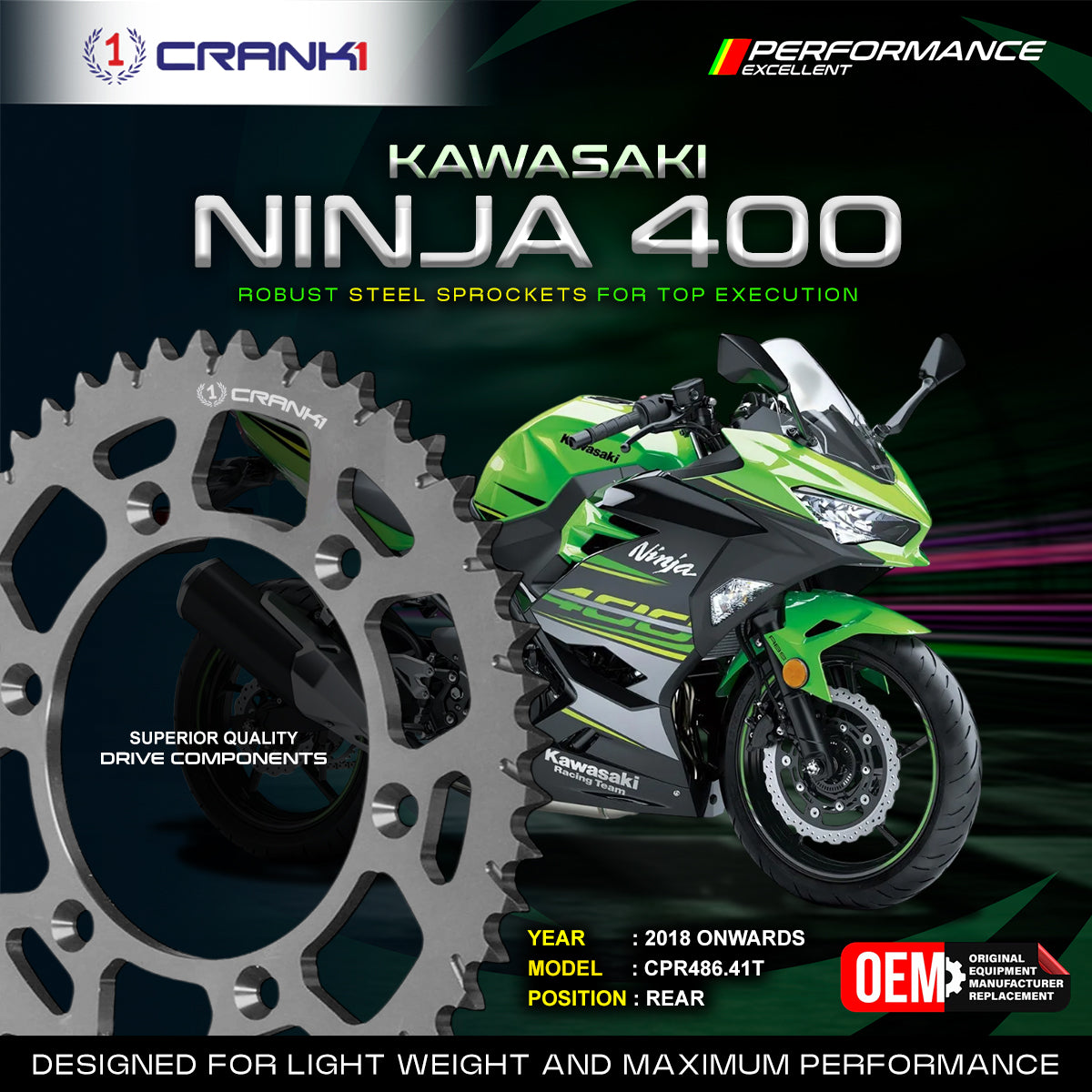 Sprocket For Kawasaki Ninja 400 (2018 Onwards) - Rear - CPR486.41T