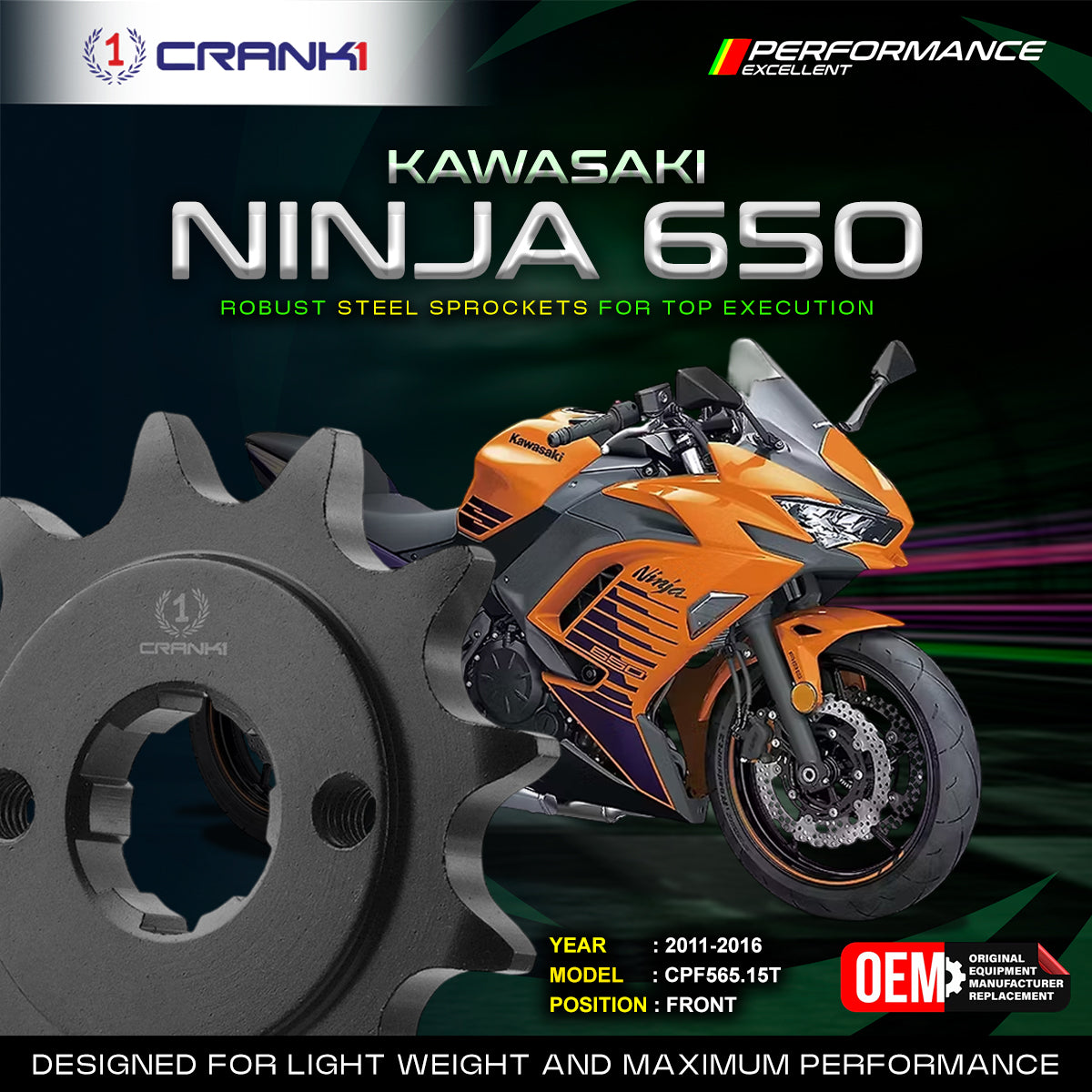 Sprocket For Kawasaki Ninja 650 (2011-2016) - Front - CPF565.15T