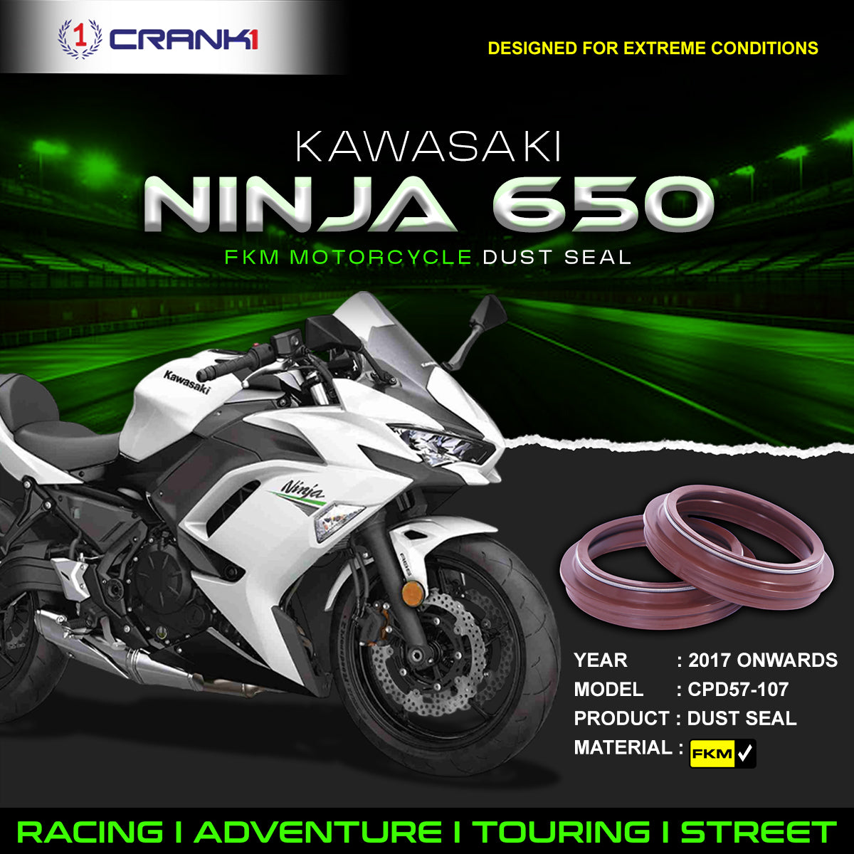 Fork Dust Seals Pair For Kawasaki Ninja 650 (2017 Onwards) - CPD57-107