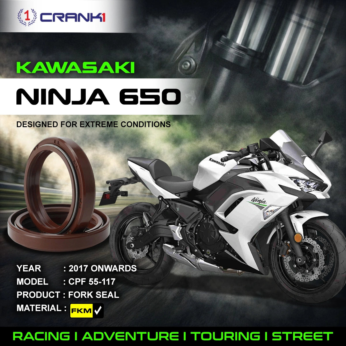 Fork Oil Seals Pair For Kawasaki Ninja 650 (2017 Onwards) - CPF55-117