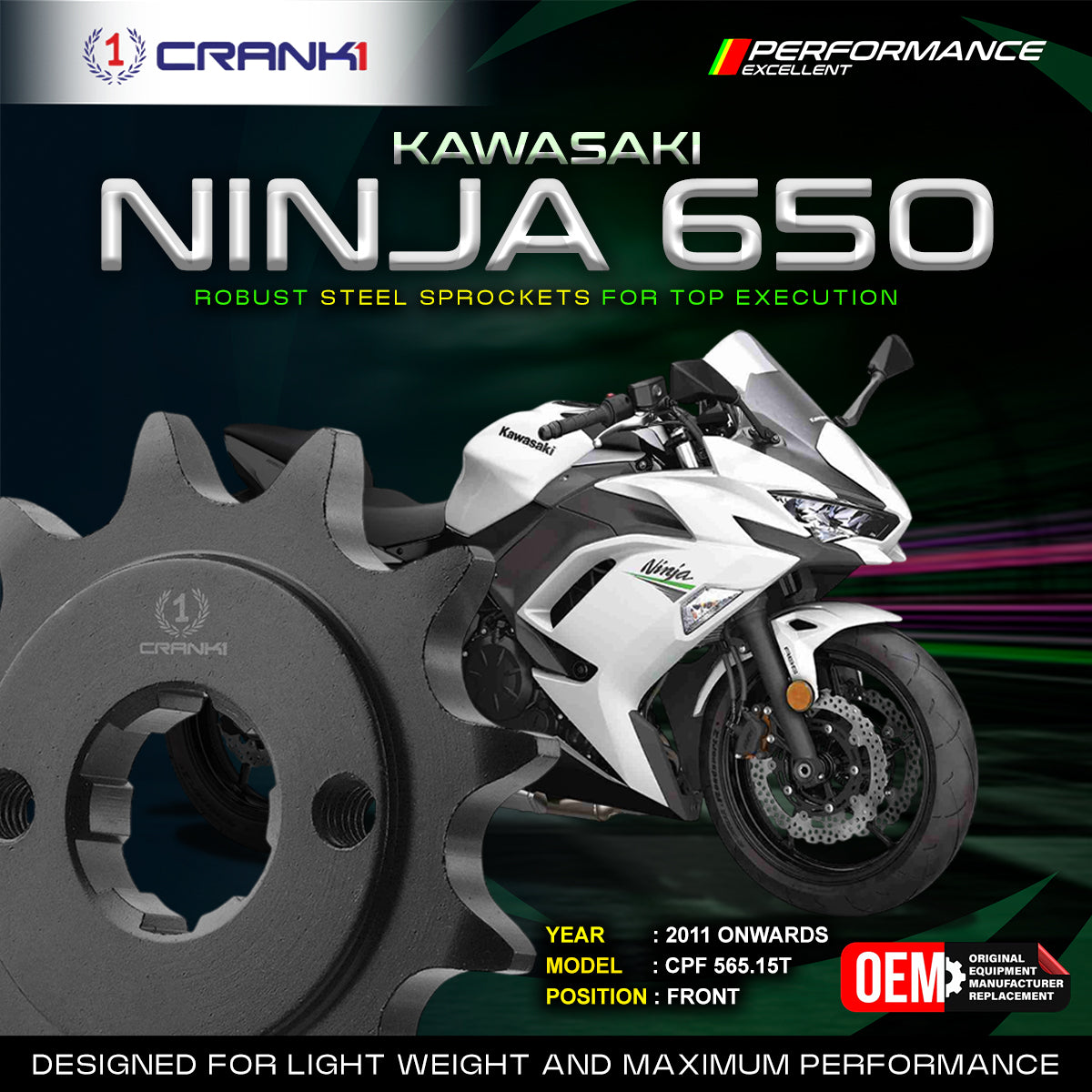 Sprocket For Kawasaki Ninja 650 (2011 Onwards) - Front - CPF565.15T