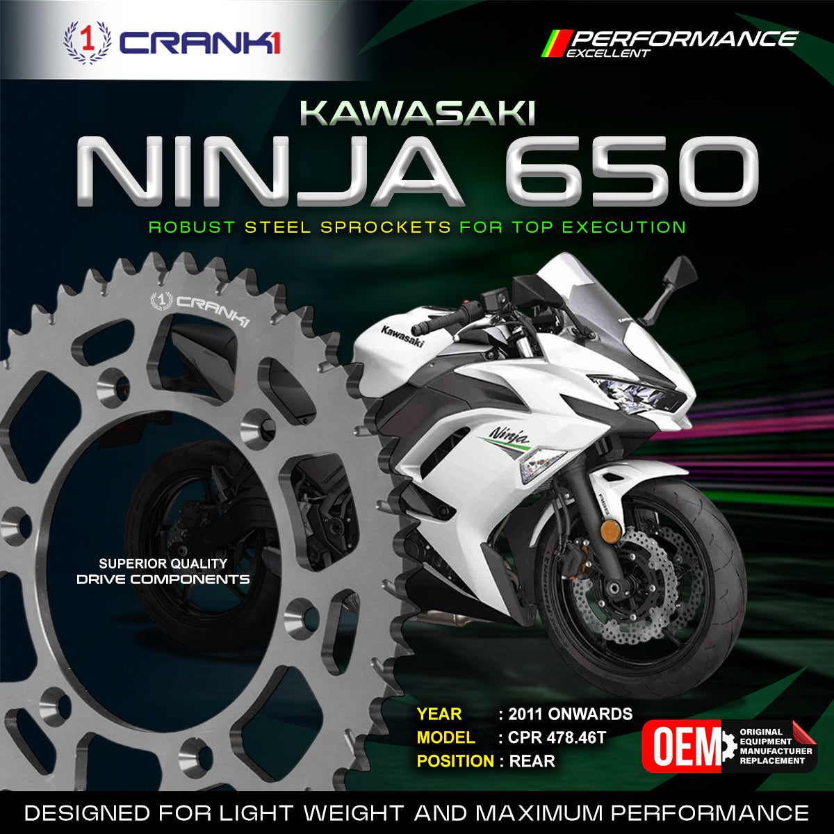 Sprocket For Kawasaki Ninja 650 (2011 Onwards) - Rear - CPR478.46T