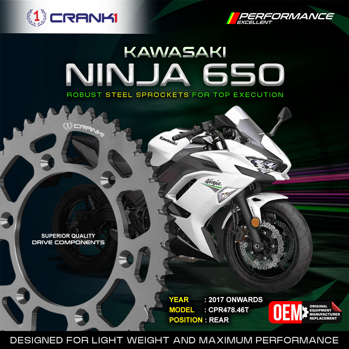 Sprocket For Kawasaki Ninja 650 (2017 Onwards) - Rear - CPR478.46T