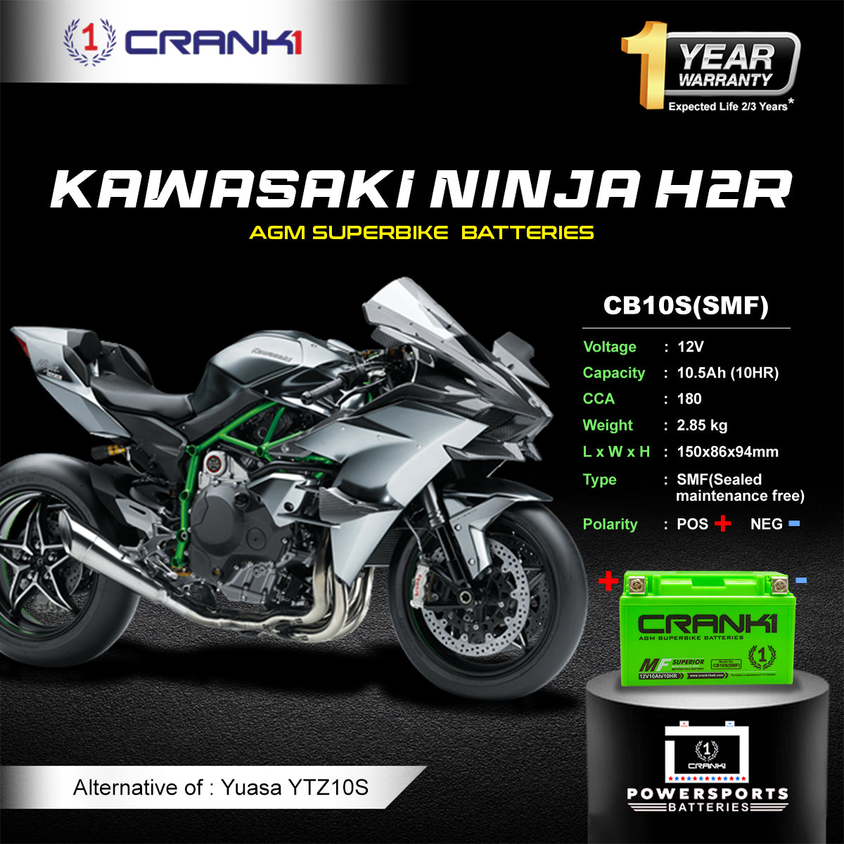 Battery For Kawasaki Ninja H2R (2010-2025) - CB10S - Factory Activated