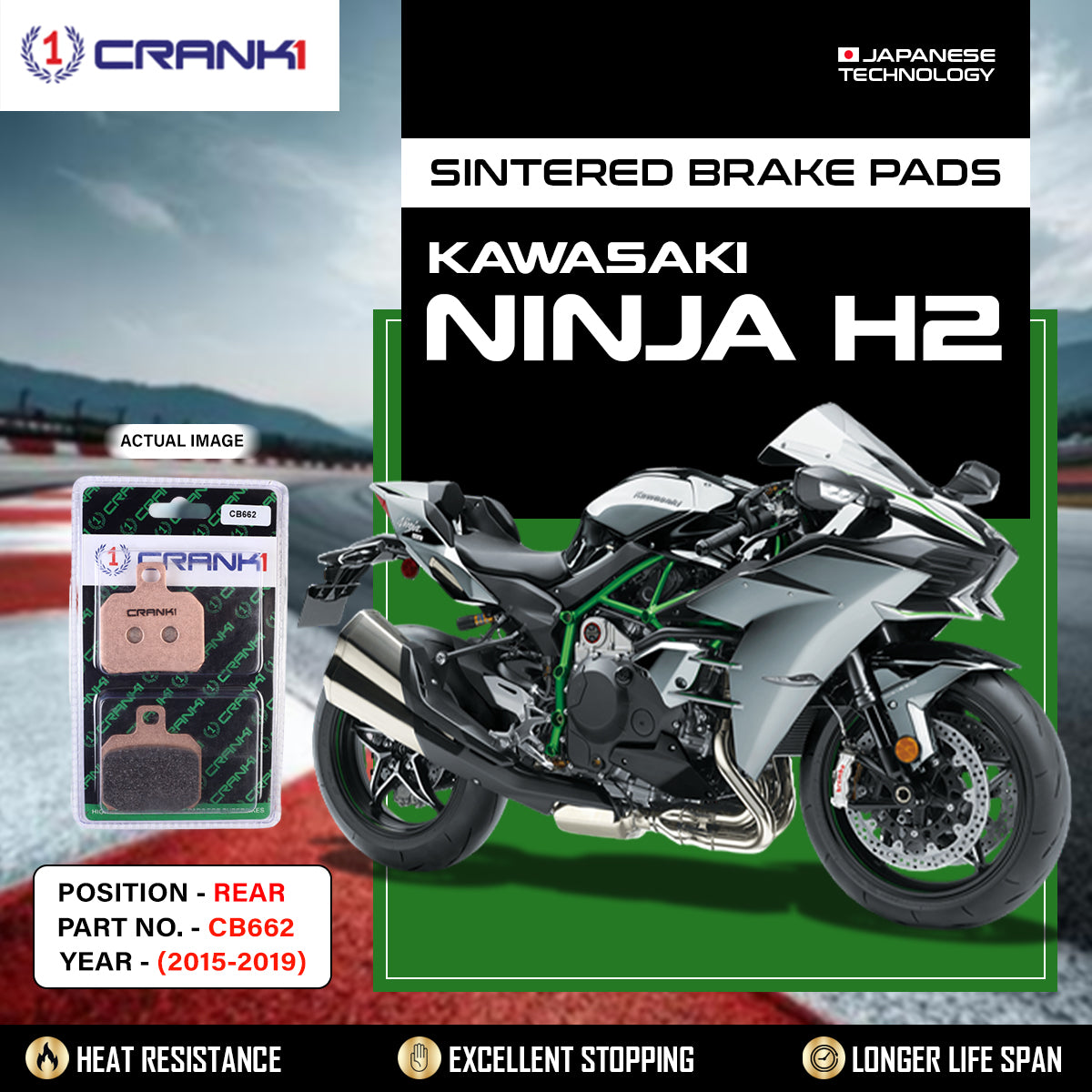 Sintered Brake Pads For Kawasaki Ninja H2 (2015-2019) - Rear - CB662 - 1 Set