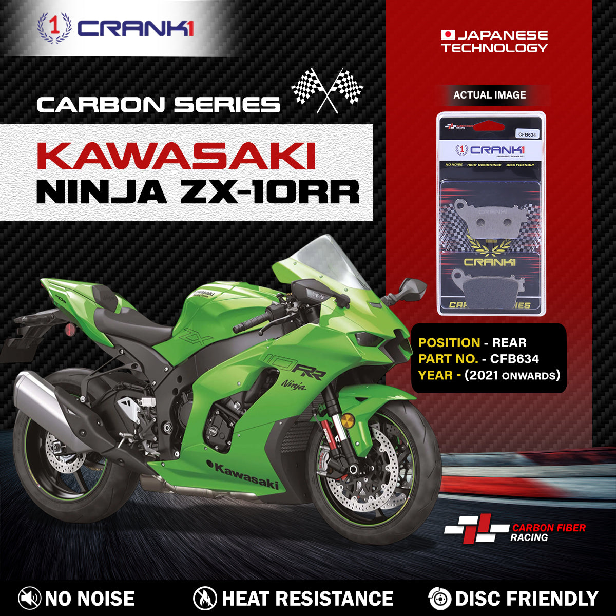 Carbon Brake Pads For Kawasaki ZX-10RR (2021 Onwards) - Rear - CFB634