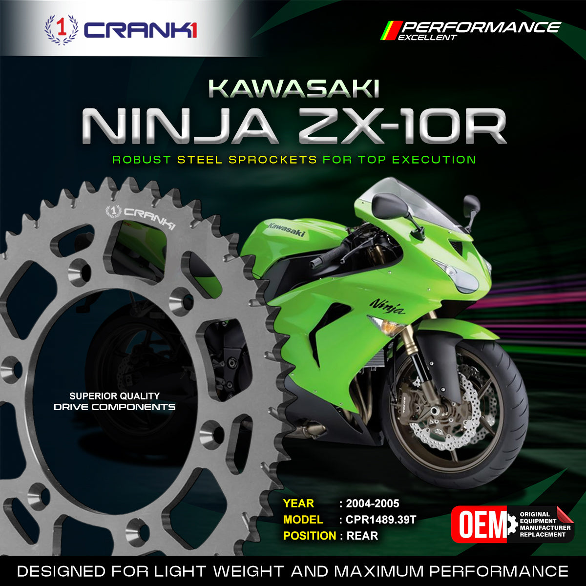 Sprocket For Kawasaki Ninja ZX-10R (2004-2005) - Rear - CPR1489.39T