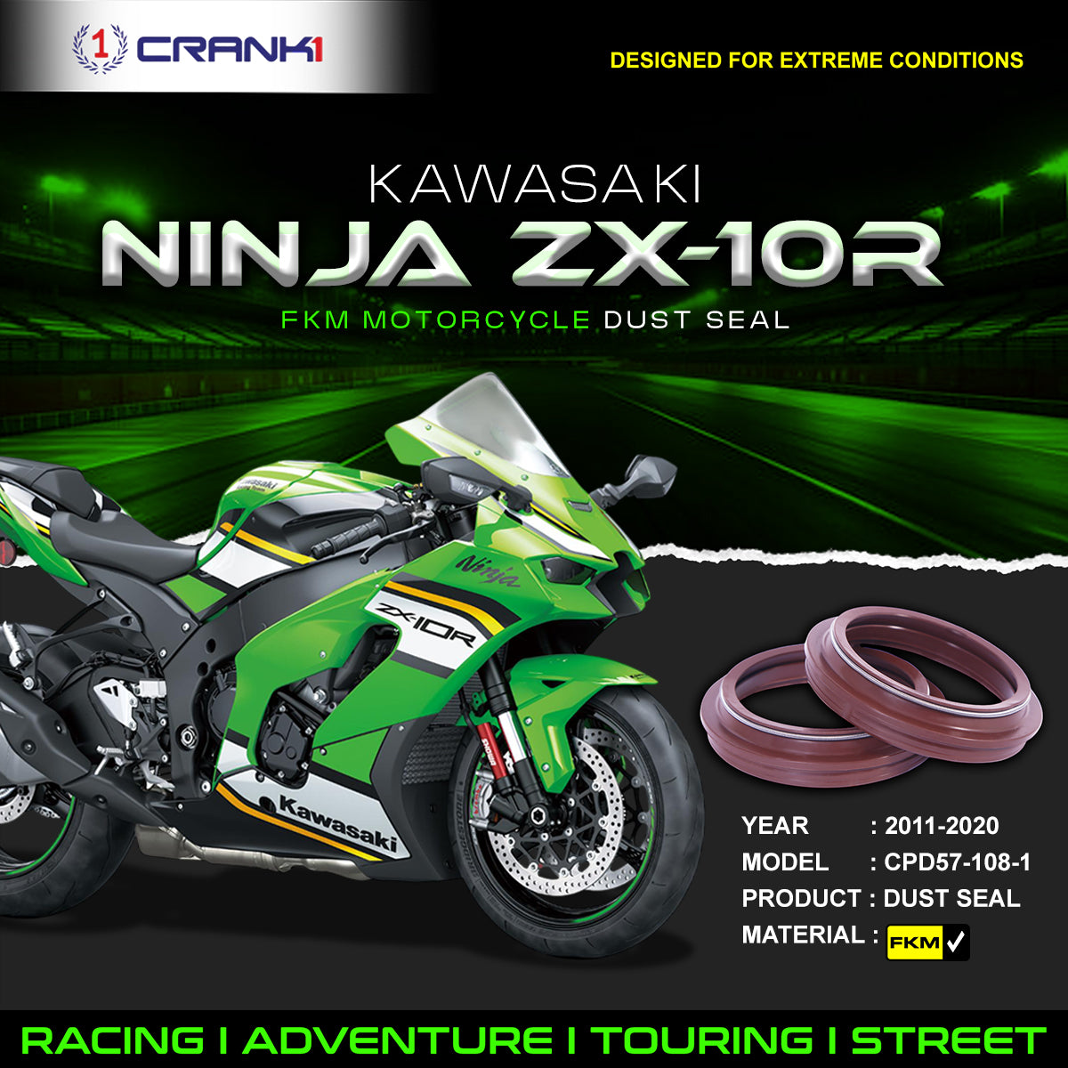 Fork Dust Seals Pair For Kawasaki Ninja ZX-10R (2011-2020) - CPD57-108-1