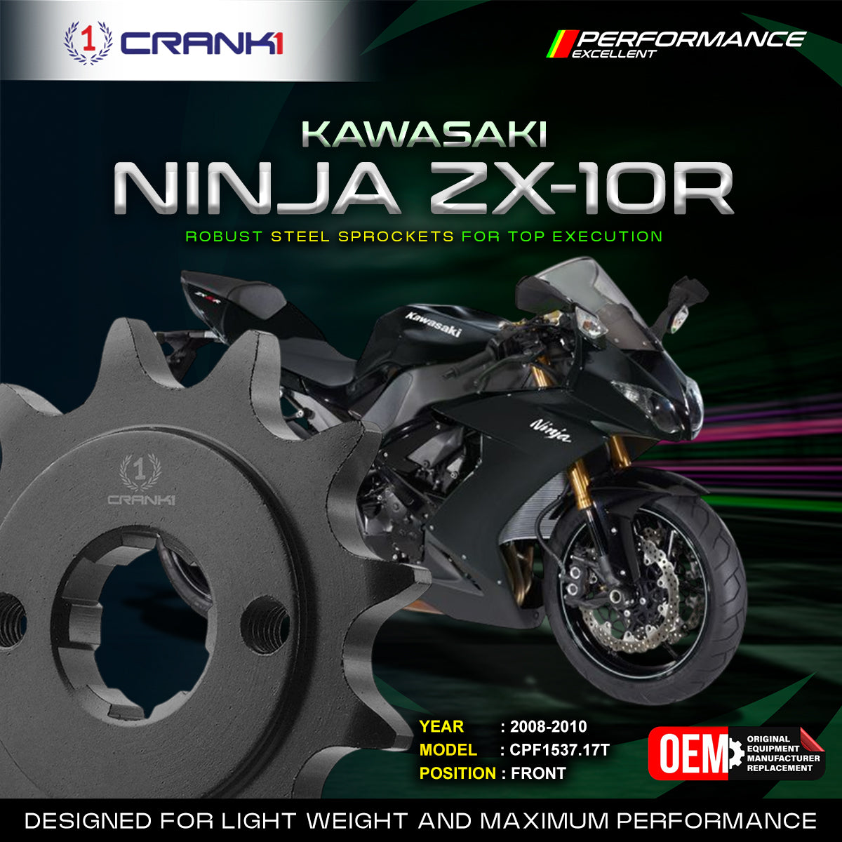 Sprocket For Kawasaki Ninja ZX-10R (2008-2010) - Front - CPF1537.17T