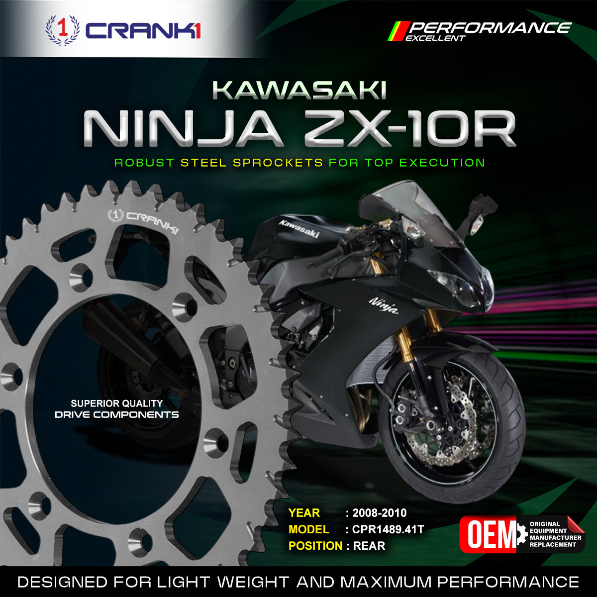 Sprocket For Kawasaki ZX-10R (2008-2010) - Rear - CPR1489.41T