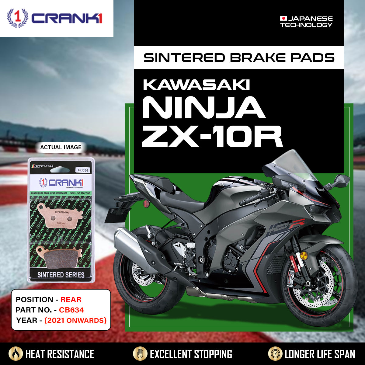 Sintered Brake Pads For Kawasaki Ninja ZX-10R (2021 Onwards) - Rear - CB634