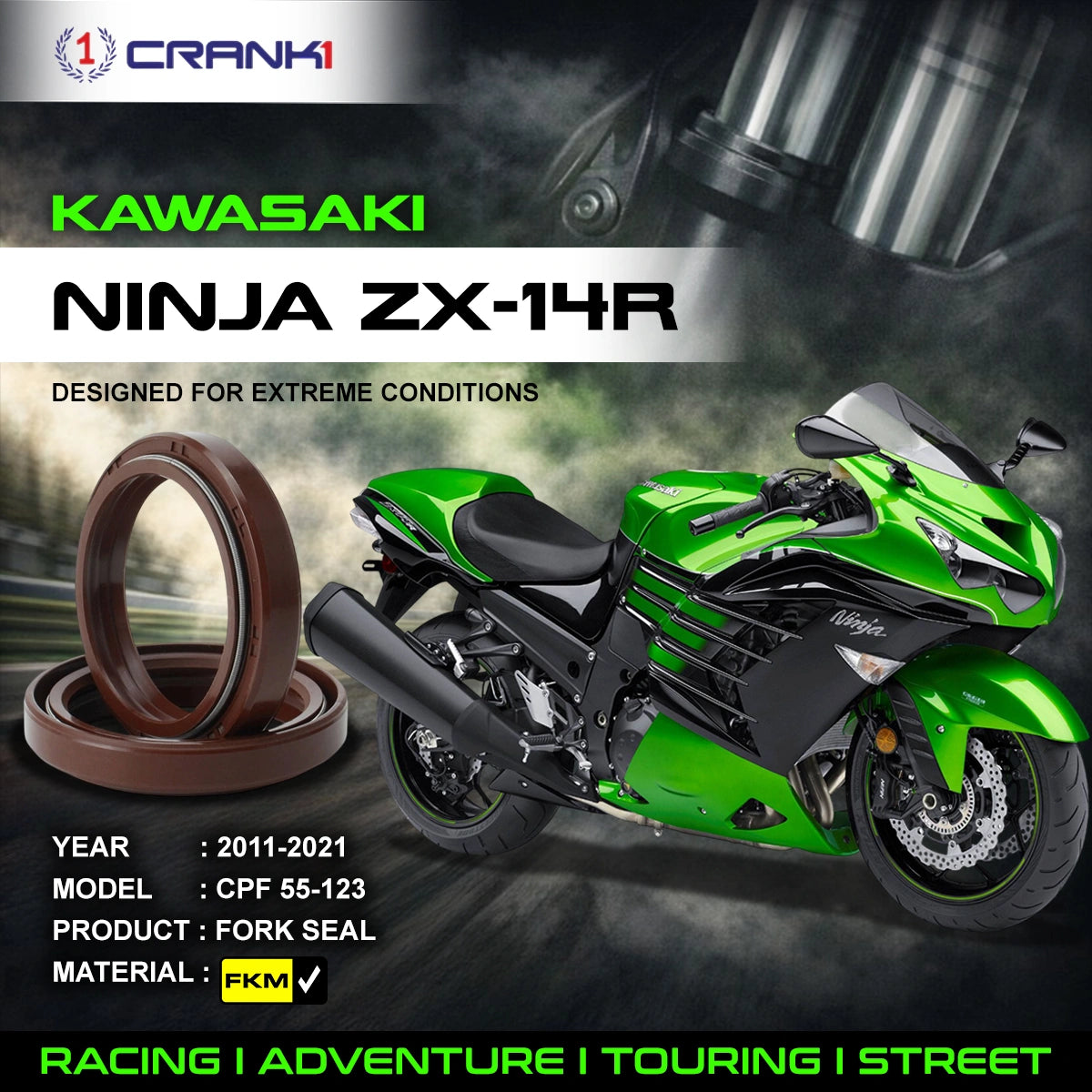 Fork Oil Seals Pair For Kawasaki Ninja ZX-14R (2011-2021) - CPF55-123