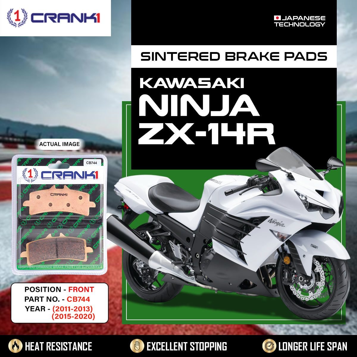 Sintered Brake Pads For Kawasaki Ninja ZX-14R (2011-2013) (2015-2020) - Front - CB744 - 2 Sets