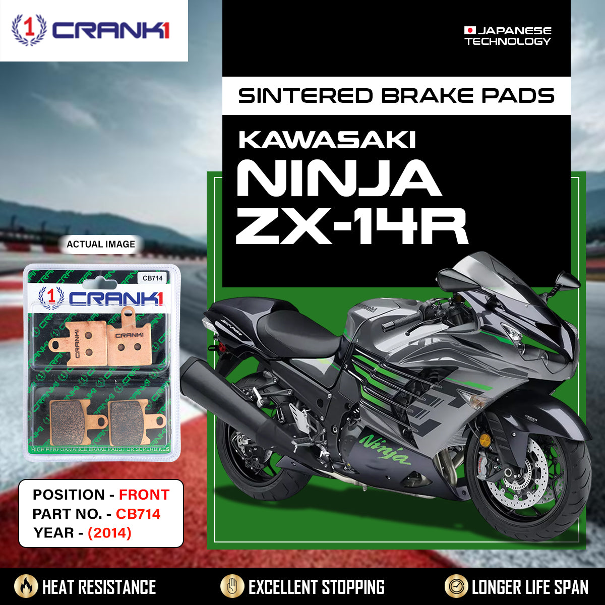 Sintered Brake Pads For Kawasaki Ninja ZX-14R (2014) - Front - CB714 - 2 Sets