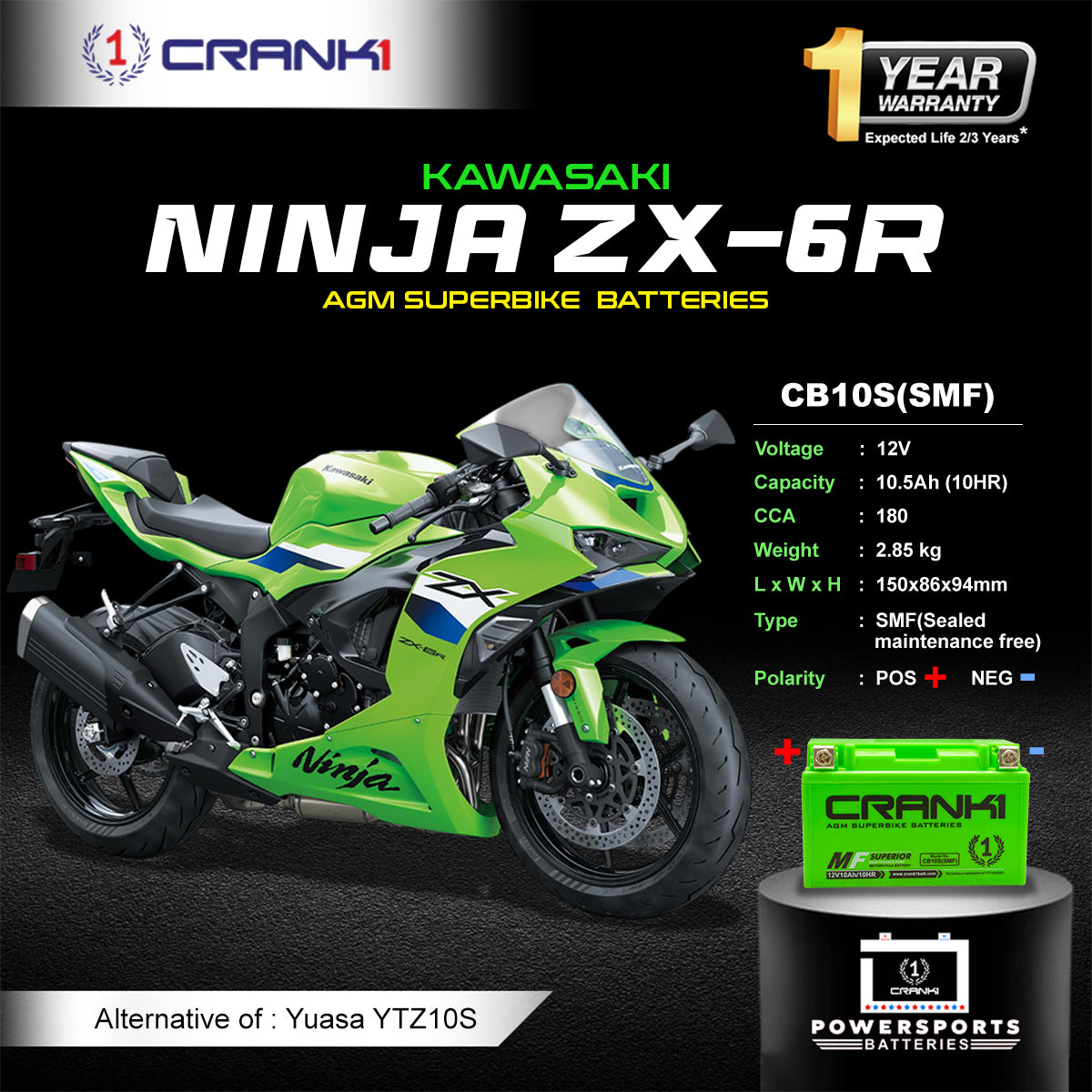 Battery For Kawasaki Ninja ZX-6R (2019-2025) - CB10S - Factory Activat