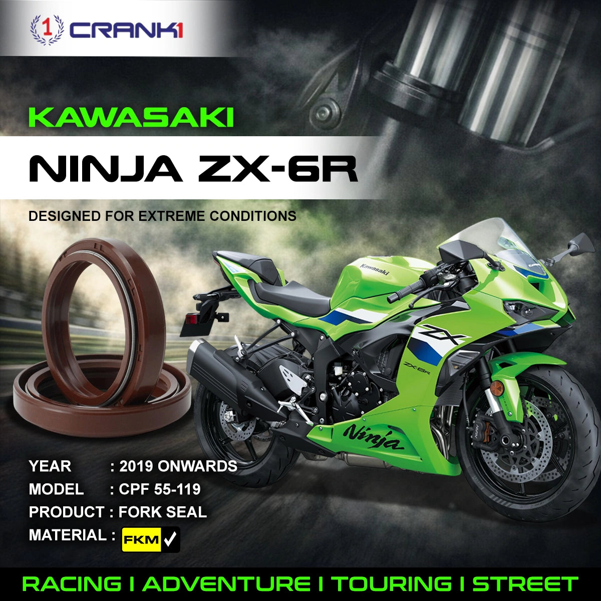 Fork Oil Seals Pair For Kawasaki Ninja ZX-6R (2019 Onwards) - CPF55-119