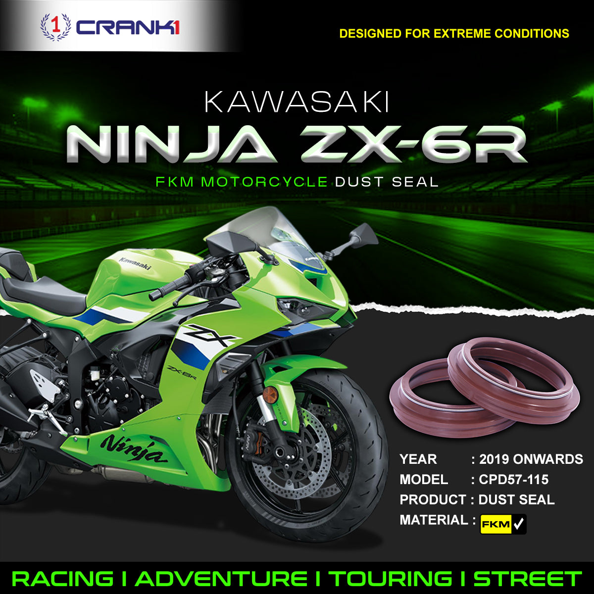 Fork Dust Seals Pair For Kawasaki Ninja ZX-6R (2019 Onwards) - CPD57-115