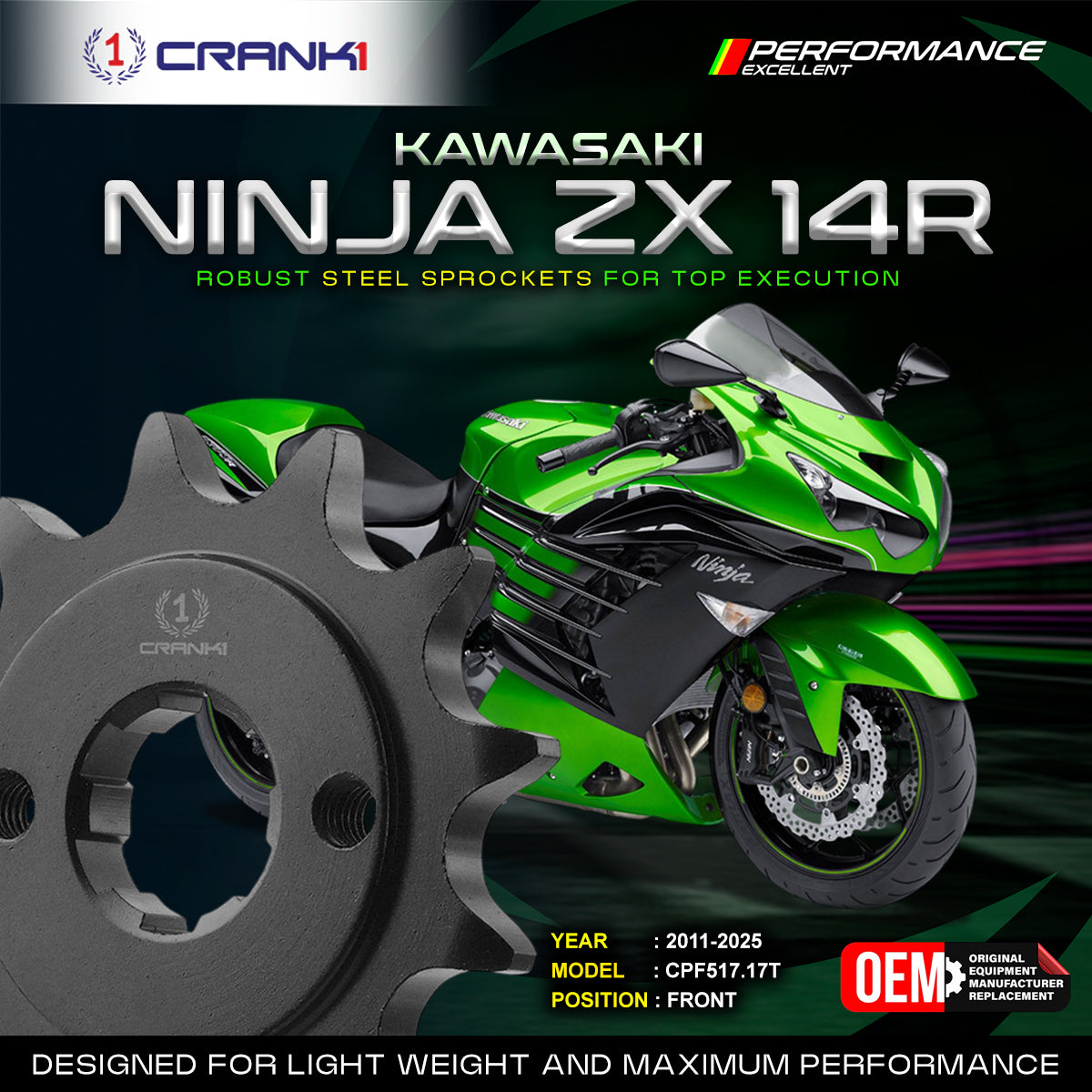 Sprocket For Kawasaki Ninja ZX-14R (2011-2025) - Front - CPF517.17T