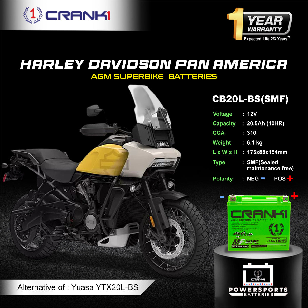 Battery For Harley Davidson Pan America (2020-2025) - CB20L-BS - Factory Activated