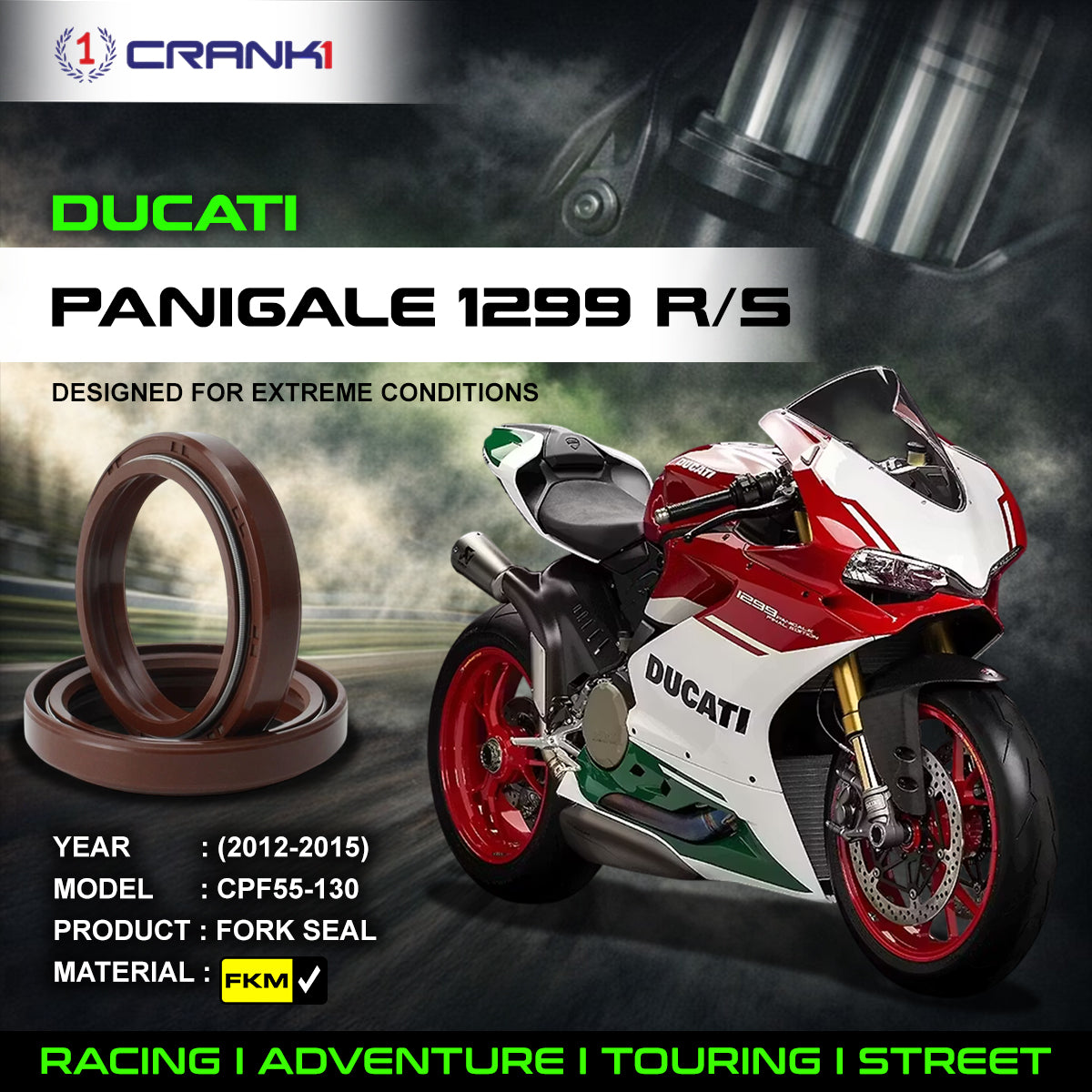 Fork Oil Seals Pair For Ducati Panigale 1299 R/S (2012-2015) - CPF55-130