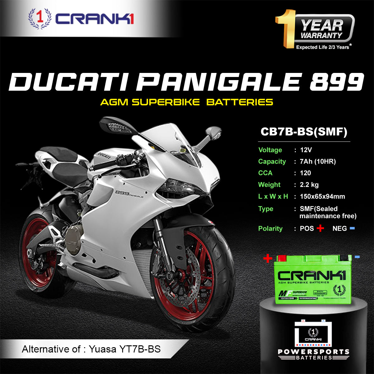 Battery For Ducati Panigale 899 (2015-2016) - CB7B-BS - Factory Activated | 1 Year Warranty | Zero Maintenance | OEM Fitment | High CCA