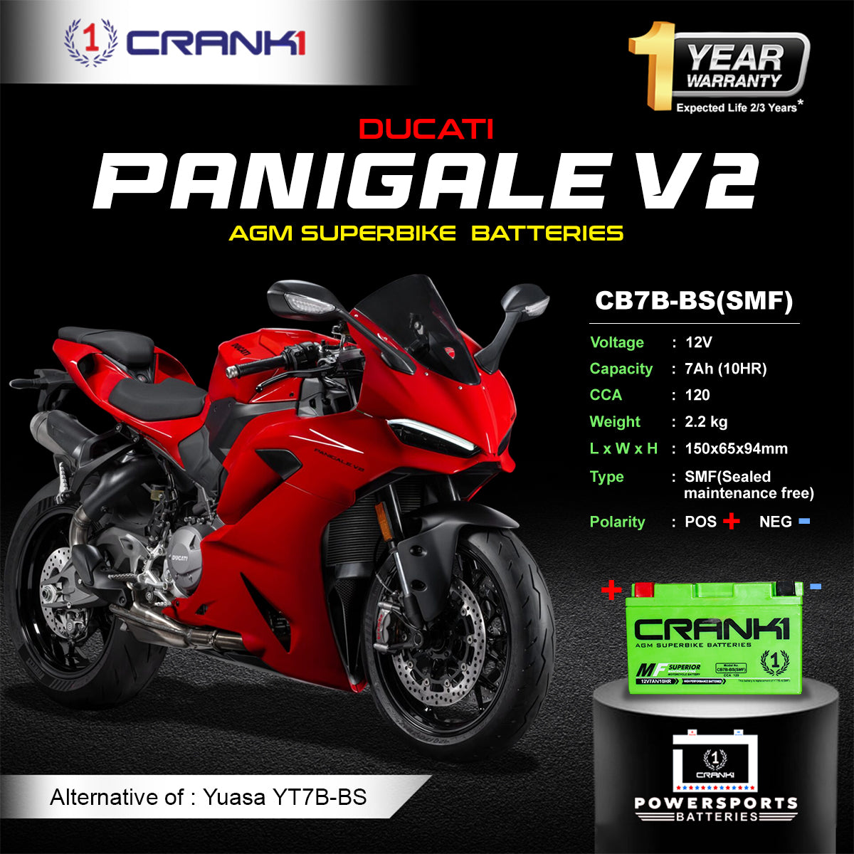 Battery For Ducati Panigale V2 - CB7B-BS - Factory Activated