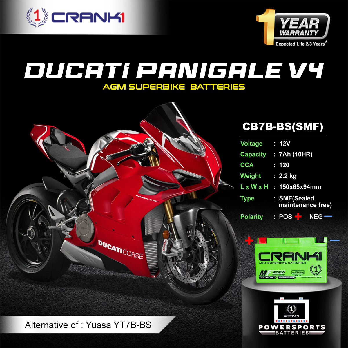 Battery For Ducati Panigale V4 (2018-2025) - CB7B-BS - Factory Activated