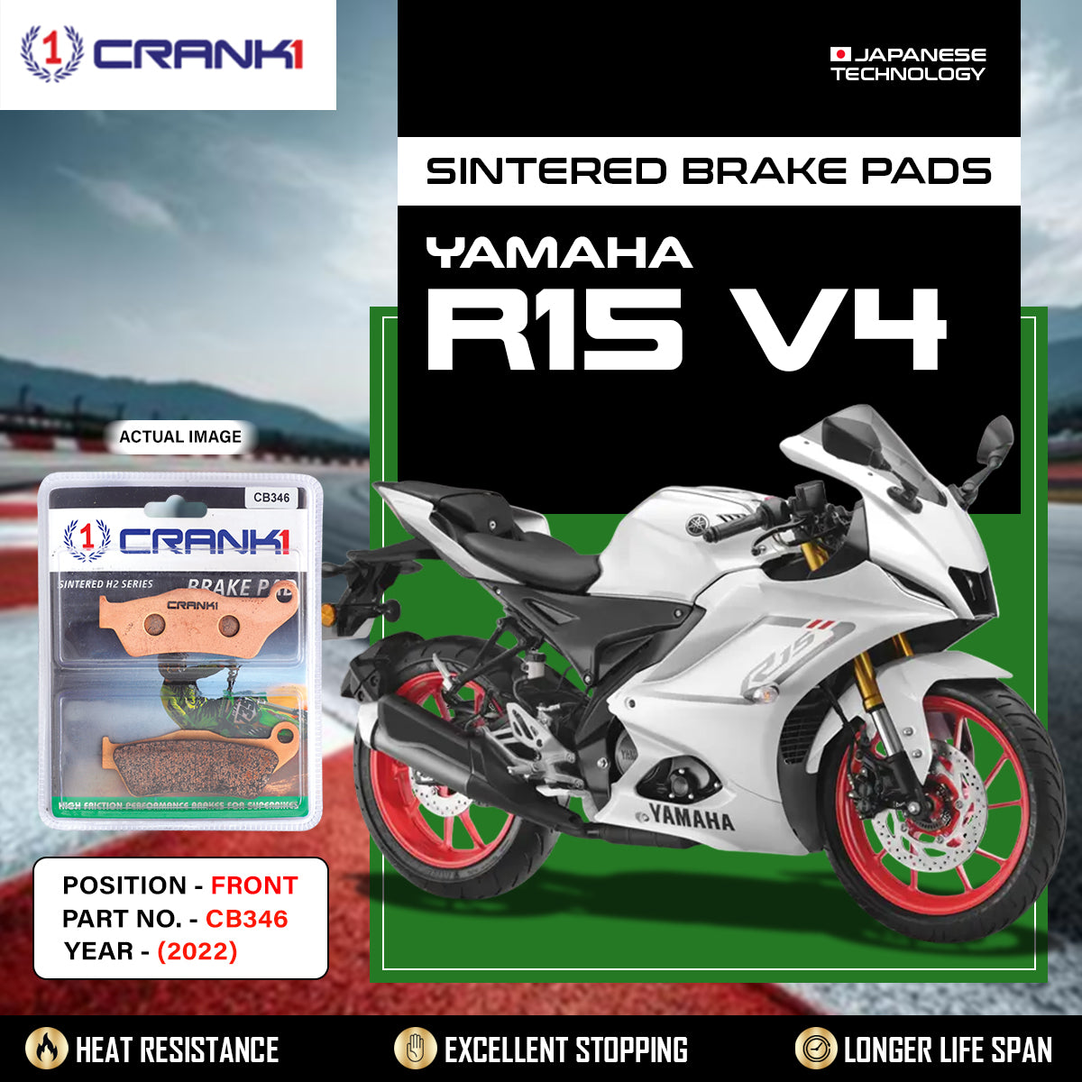 Sintered Brake Pads For Yamaha R15 V4 (2022) - Front - CB346