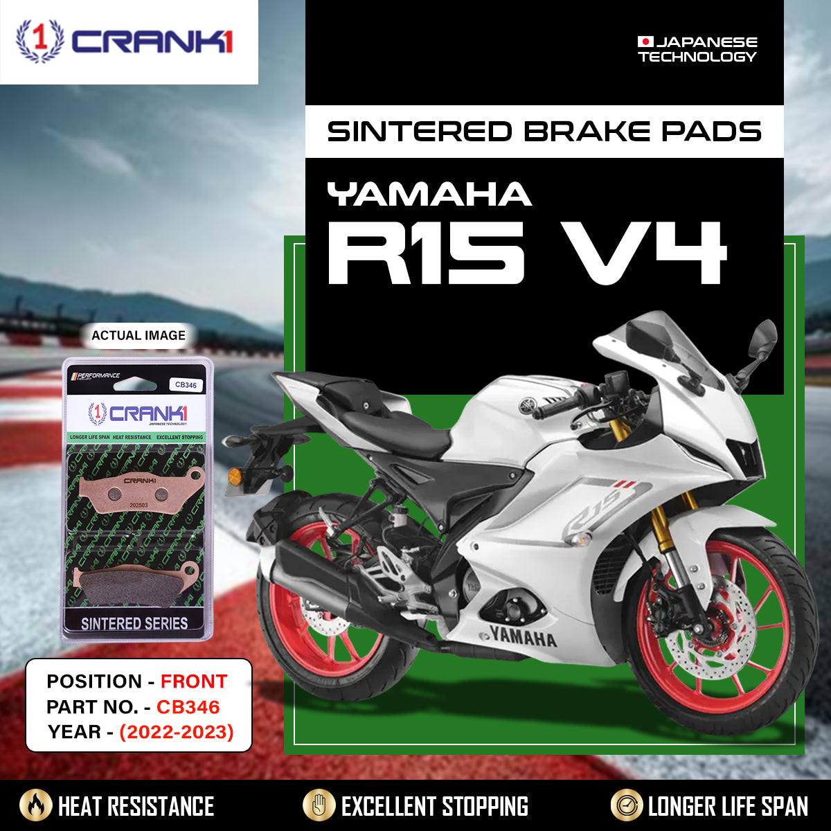 Sintered Brake Pads For Yamaha R15 V4 (2022-2023) - Front - CB346 - 1 Set