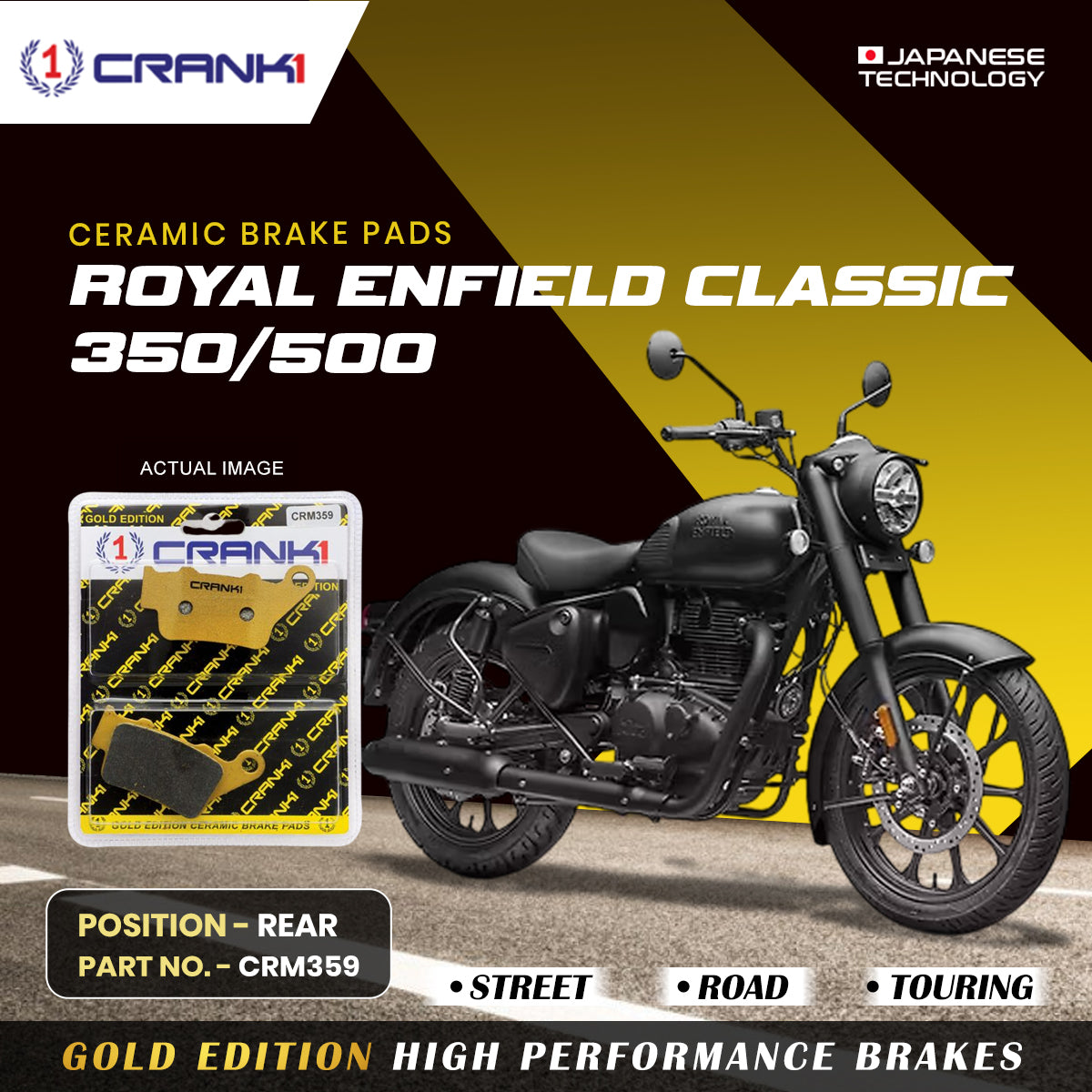 Ceramic Brake Pads For Royal Enfield Classic 350/500 - Rear - CRM359