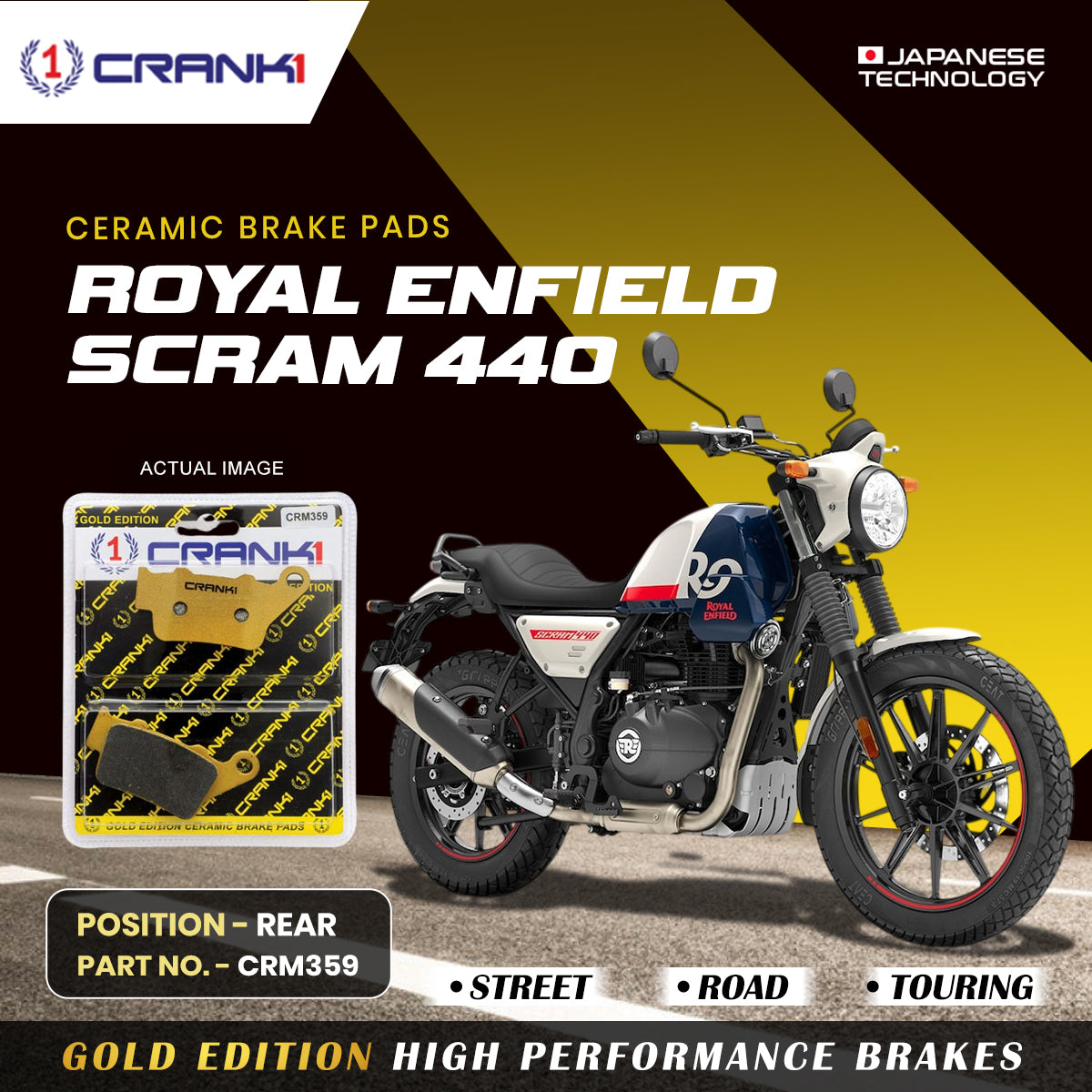 Ceramic Brake Pads For Royal Enfield Scram 440 - Rear - CRM359