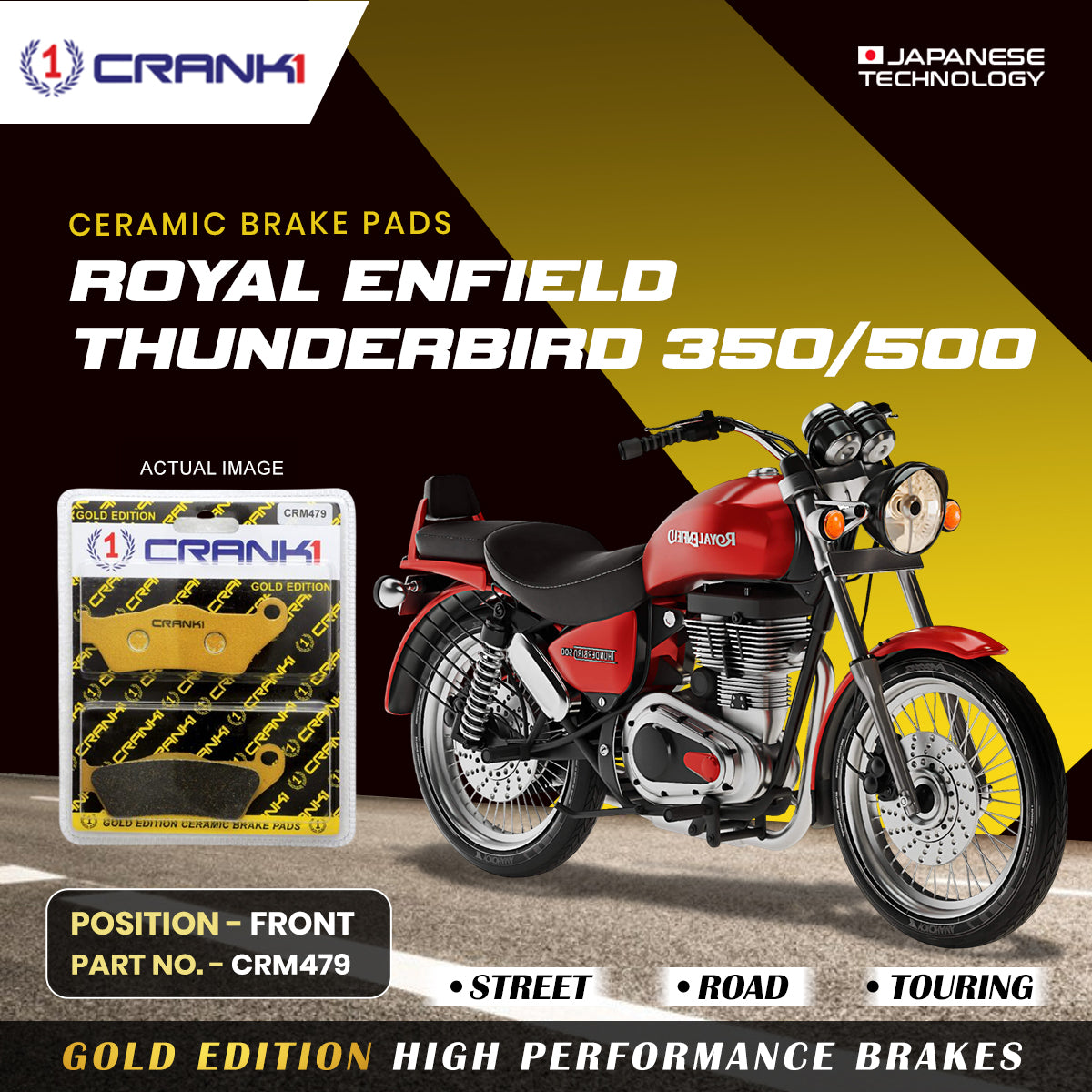 Ceramic Brake Pads For Royal Enfield Thunderbird 350/500 - Front - CRM479