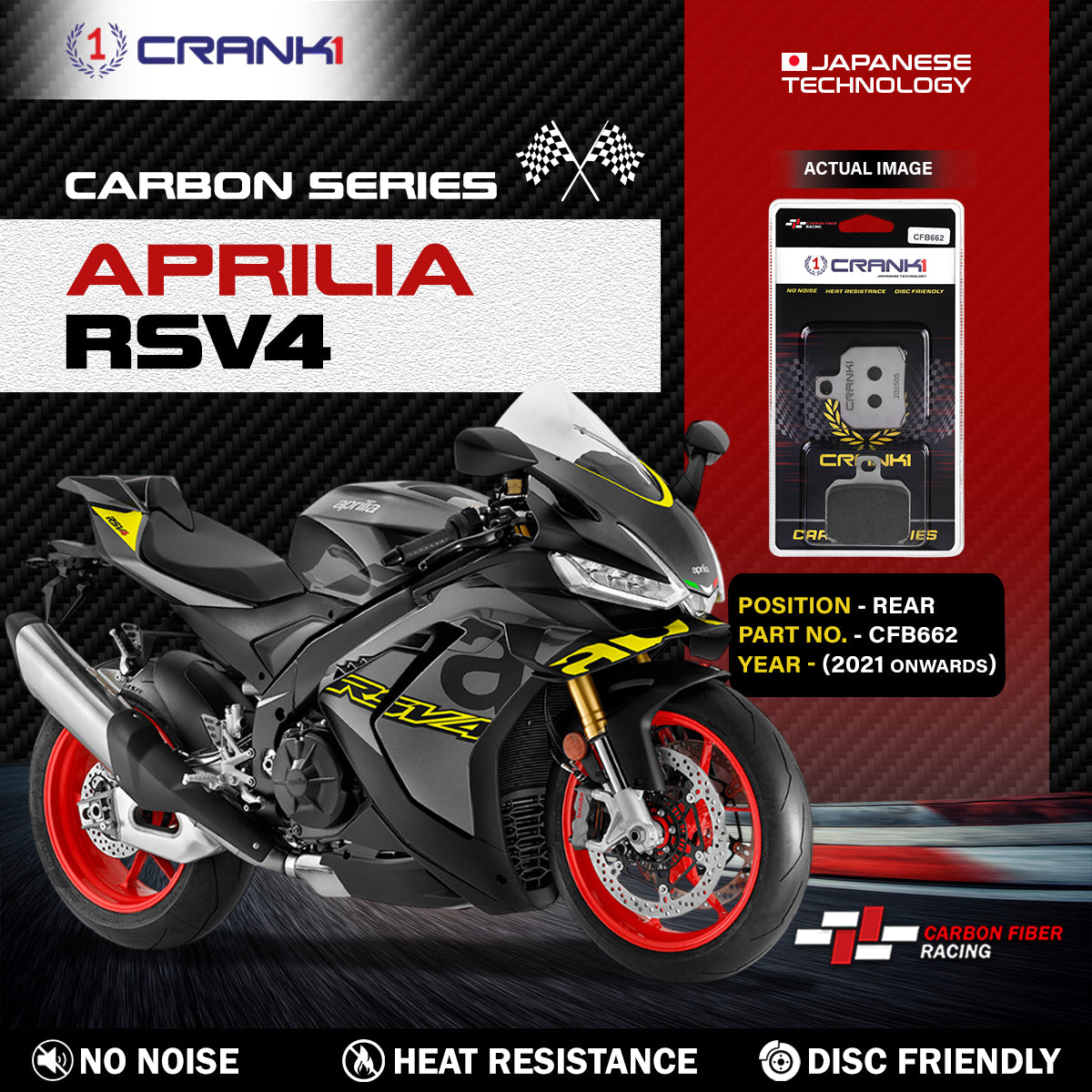 Carbon Brake Pads For Aprilia RSV4 (2021 Onwards) - Rear - CFB662