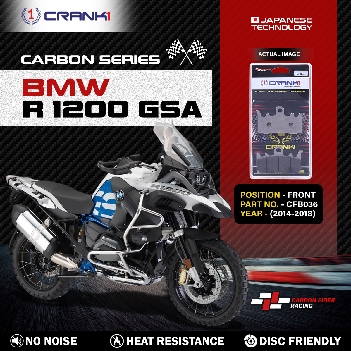 Carbon Brake Pads For BMW R 1200 GSA (2014-2018) - Front - CFB036 - 2 Sets