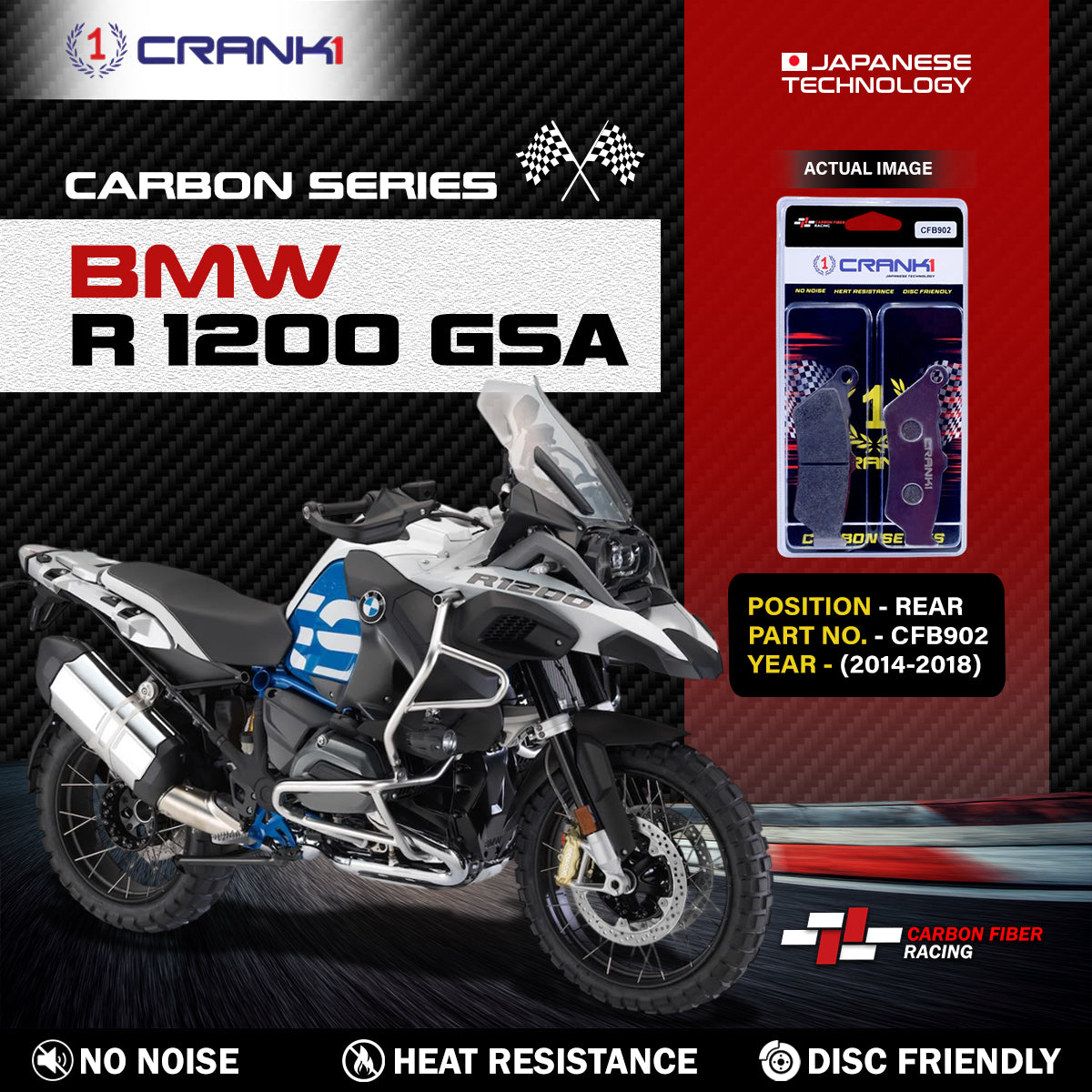 Carbon Brake Pads For BMW R 1200 GSA (2014-2018) - Rear - CFB902