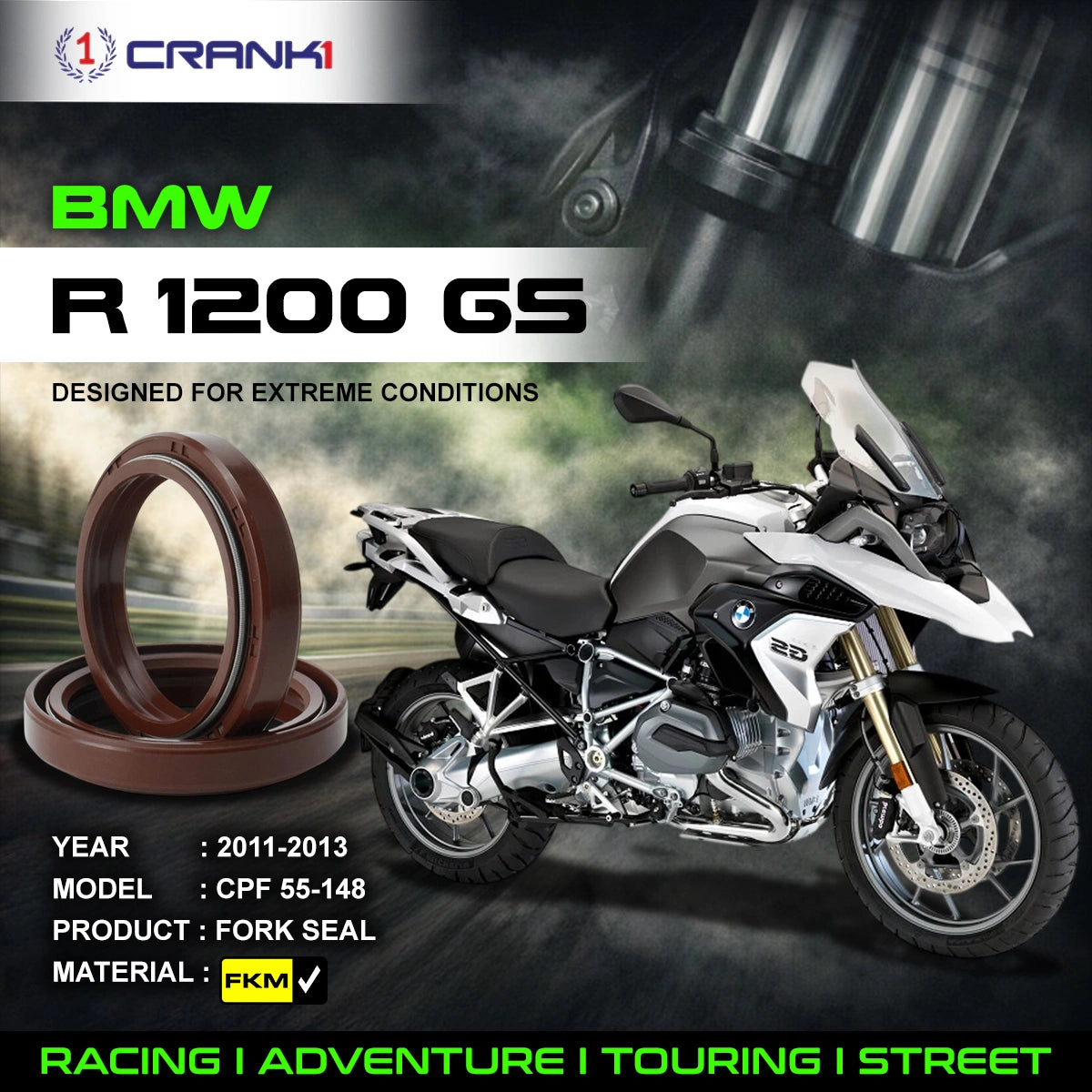 Fork Oil Seals Pair For BMW R 1200 GS (2011-2013) - CPF55-148