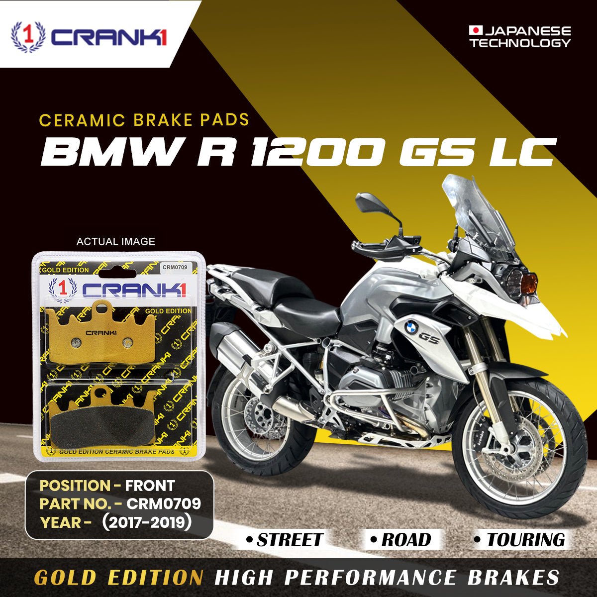 Ceramic Brake Pads For BMW R 1200 GS LC (2017-2019) - Front - CRM0709 - 2 Sets | Smooth Braking | Heat Resistant | Long Life | Disc Friendly