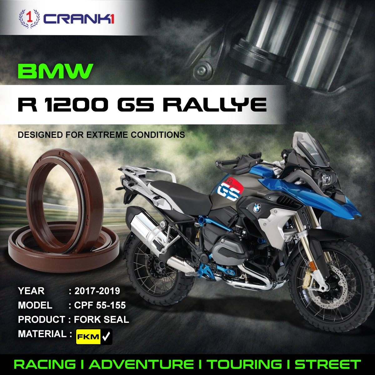 Fork Oil Seals Pair For BMW R 1200 GS Rallye (2017-2019) - CPF55-155