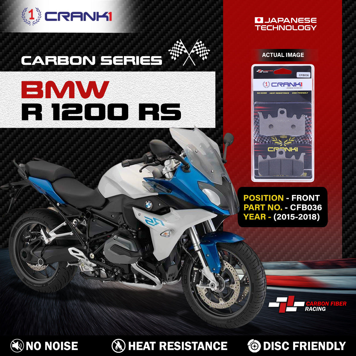 Carbon Brake Pads For BMW R 1200 RS (2015-2018) - Front - CFB036 - 2 Sets