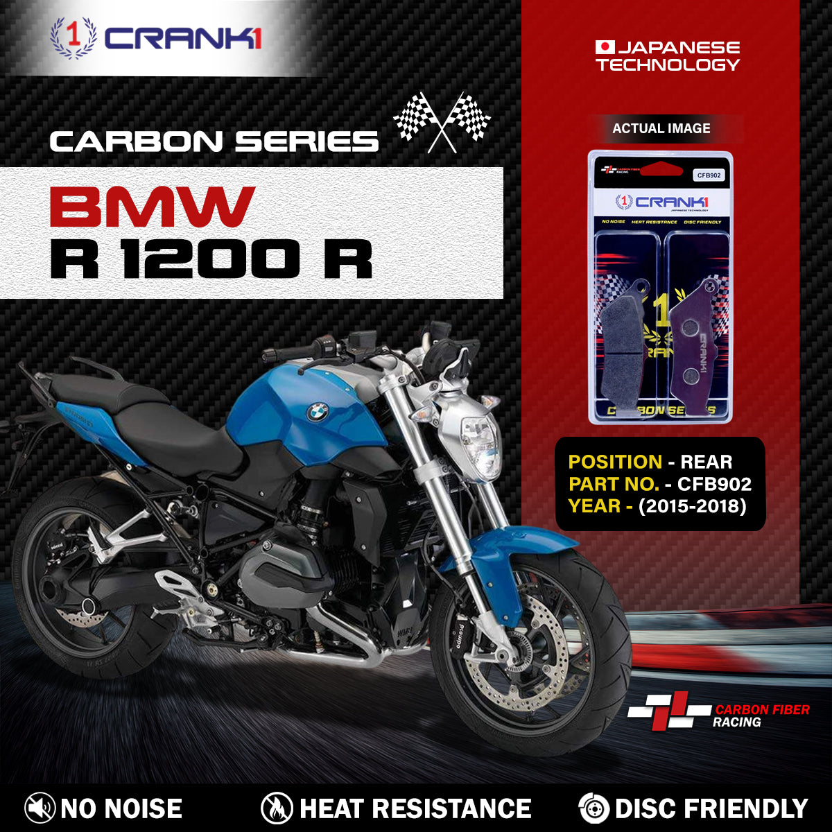 Carbon Brake Pads For BMW R 1200 R (2015-2018) - Rear - CFB902