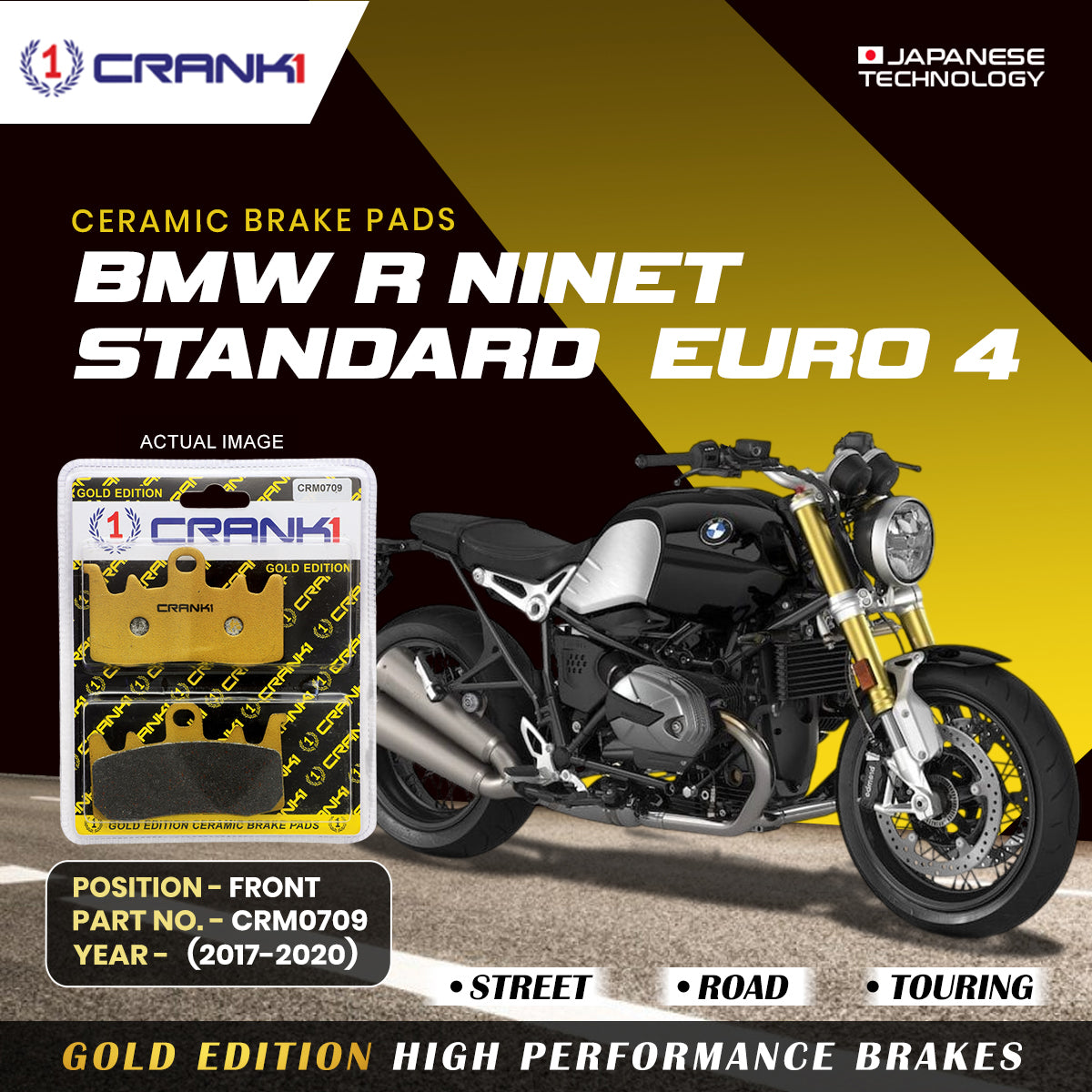 Ceramic Brake Pads For BMW R nineT Standard Euro 4 (2017-2020) - Front - CRM0709 - 2 Sets | Smooth Braking | Heat Resistant | Long Life | Disc Friendly