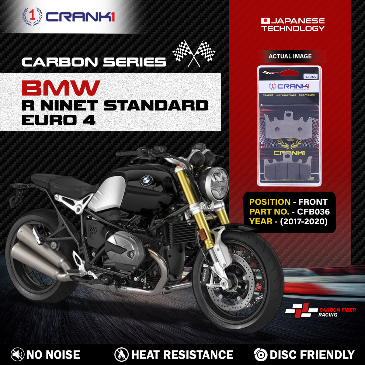 Carbon Brake Pads For BMW R nineT Standard Euro 4 (2017-2020) - Front - CFB036 - 2 Sets